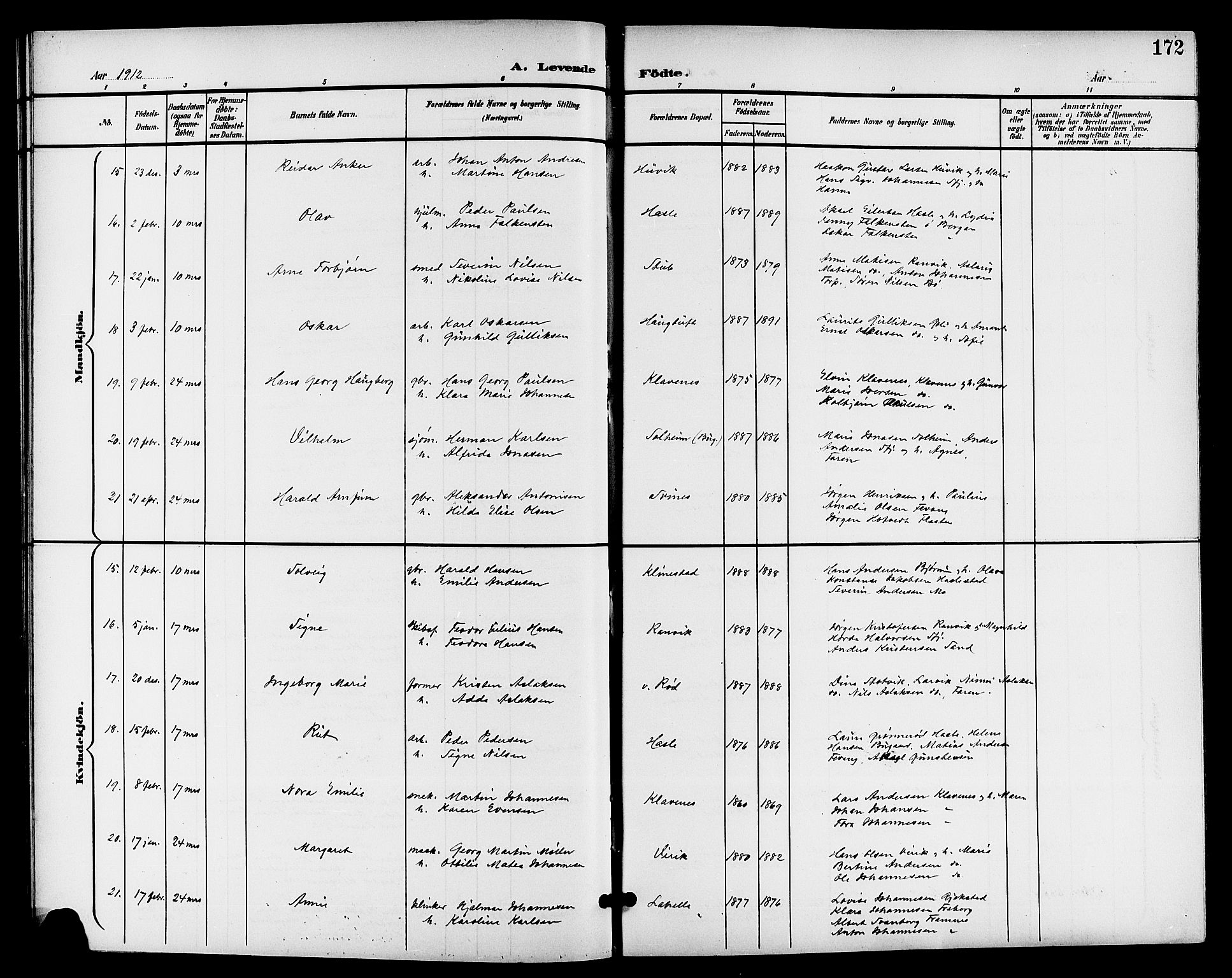 Sandar kirkebøker, AV/SAKO-A-243/G/Ga/L0002: Parish register (copy) no. 2, 1900-1915, p. 172