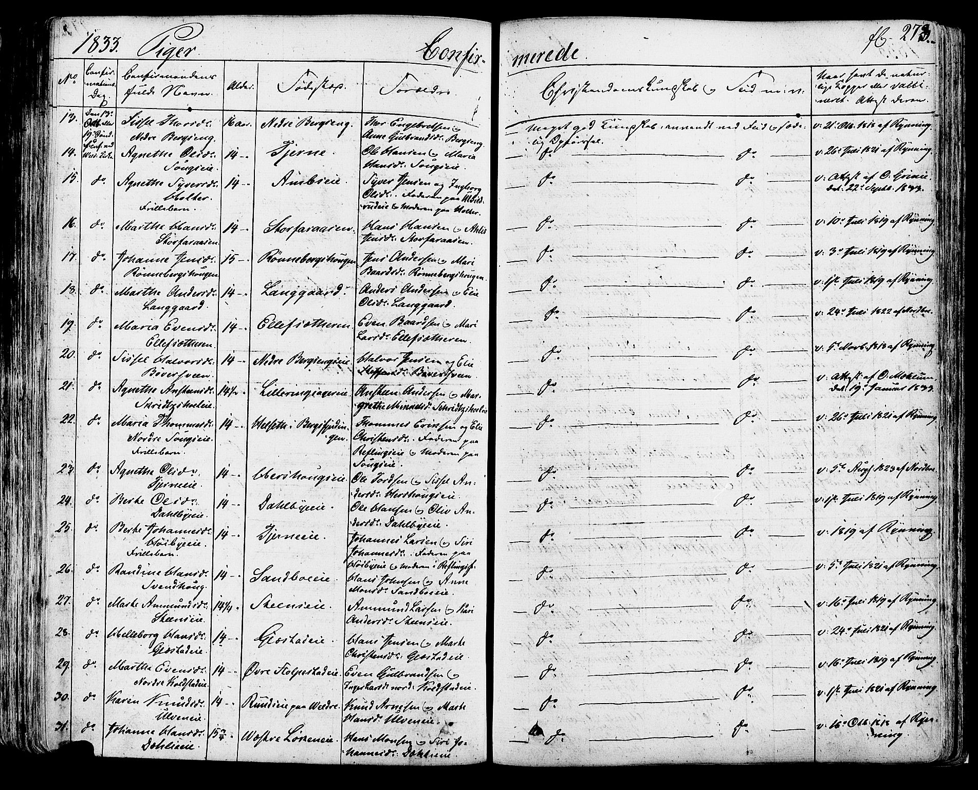 Ringsaker prestekontor, AV/SAH-PREST-014/K/Ka/L0007: Parish register (official) no. 7A, 1826-1837, p. 273