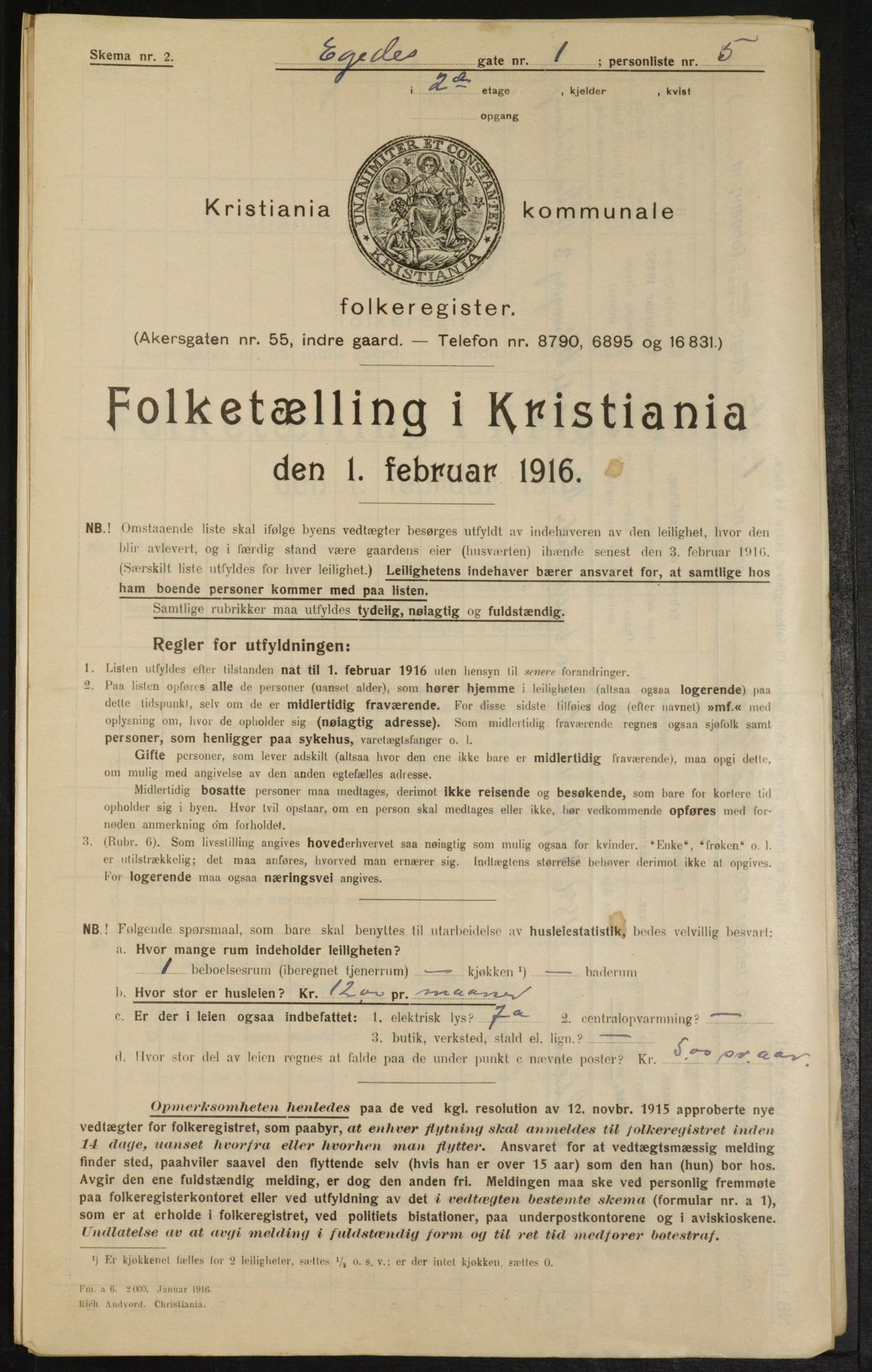 OBA, Municipal Census 1916 for Kristiania, 1916, p. 18947