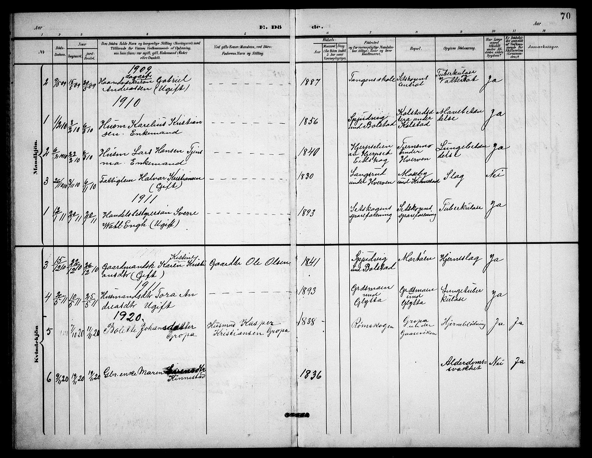 Høland prestekontor Kirkebøker, AV/SAO-A-10346a/G/Gc/L0001: Parish register (copy) no. III 1, 1902-1911, p. 70