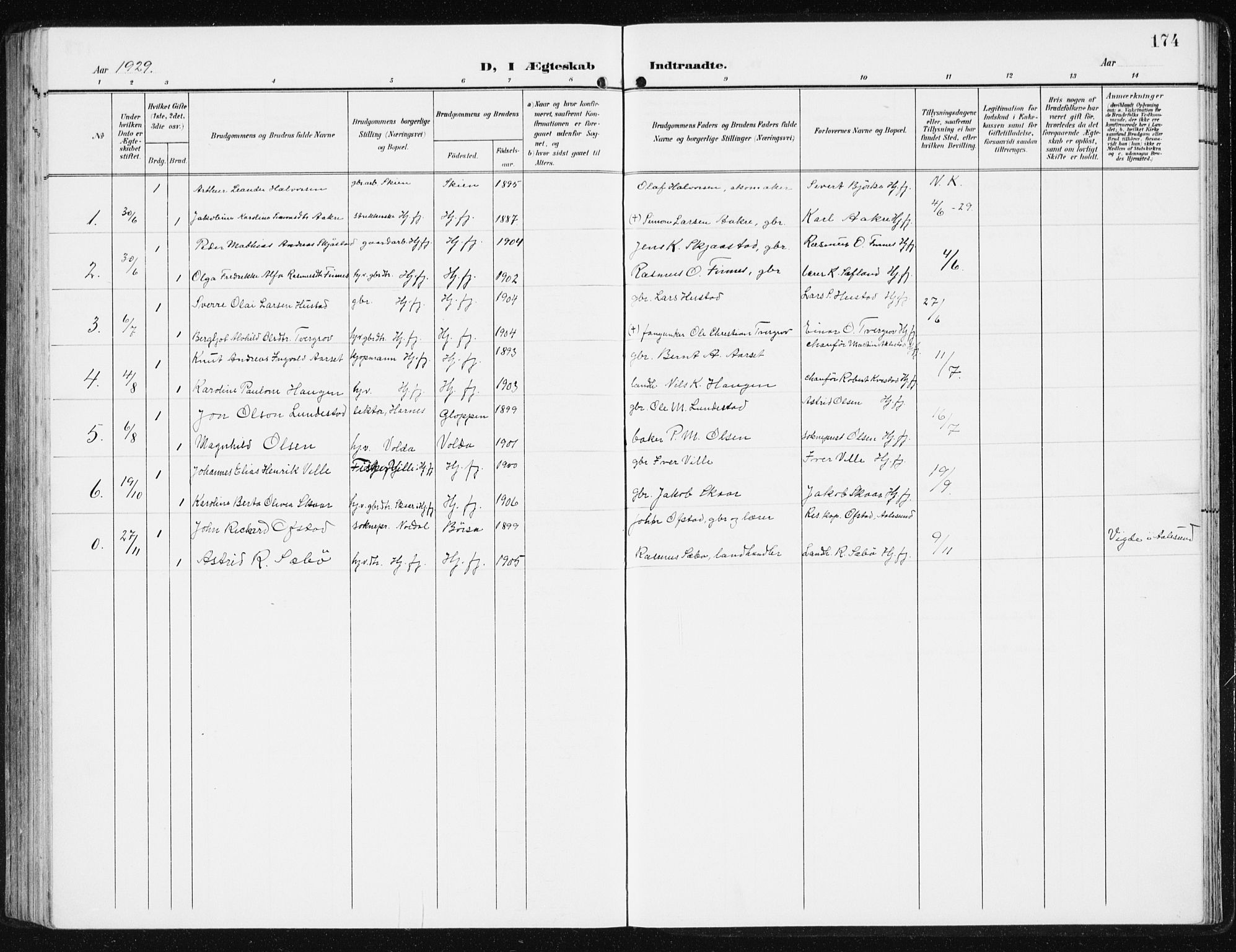 Ministerialprotokoller, klokkerbøker og fødselsregistre - Møre og Romsdal, SAT/A-1454/515/L0216: Parish register (copy) no. 515C03, 1906-1941, p. 174