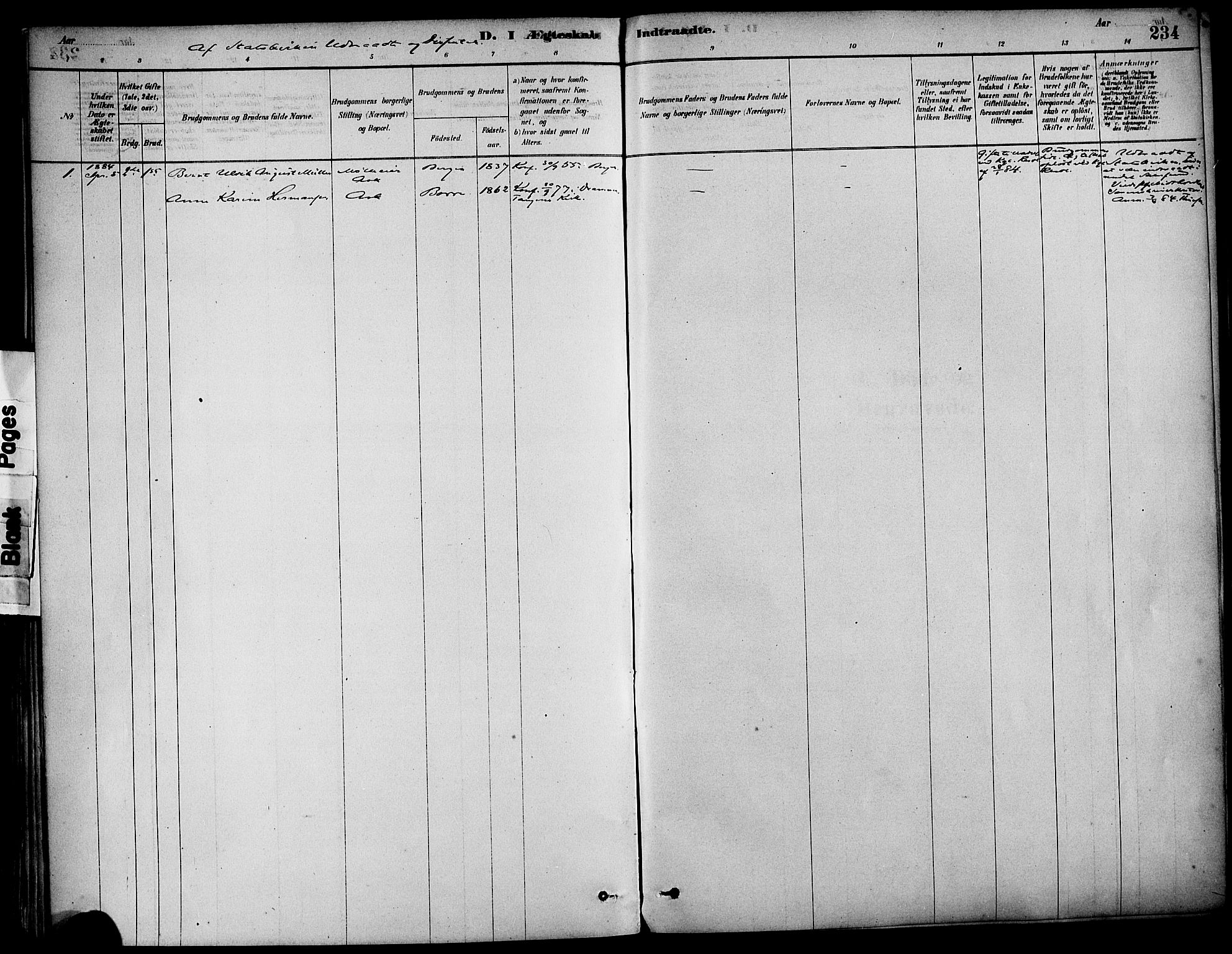 Askøy Sokneprestembete, SAB/A-74101/H/Ha/Haa/Haab/L0001: Parish register (official) no. B 1, 1878-1889, p. 234