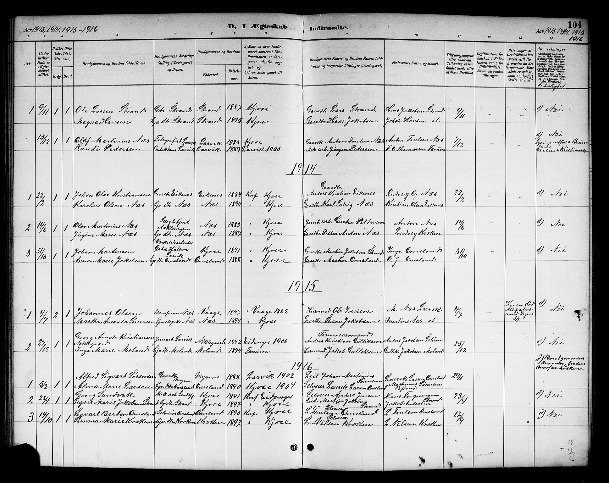 Brunlanes kirkebøker, AV/SAKO-A-342/G/Gc/L0002: Parish register (copy) no. III 2, 1891-1922, p. 104
