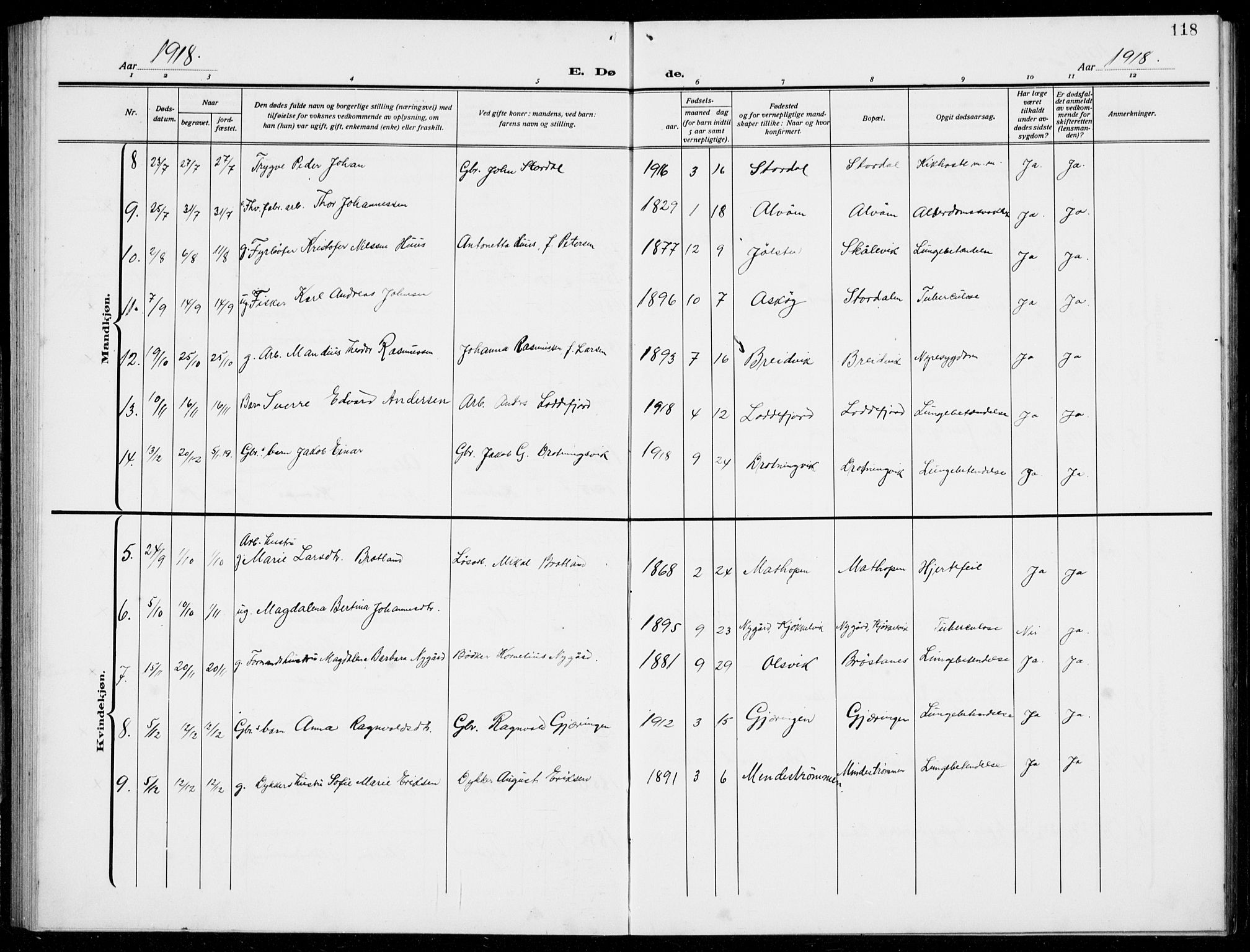 Loddefjord  sokneprestembete, AV/SAB-A-99928: Parish register (copy) no. A  1, 1915-1934, p. 118