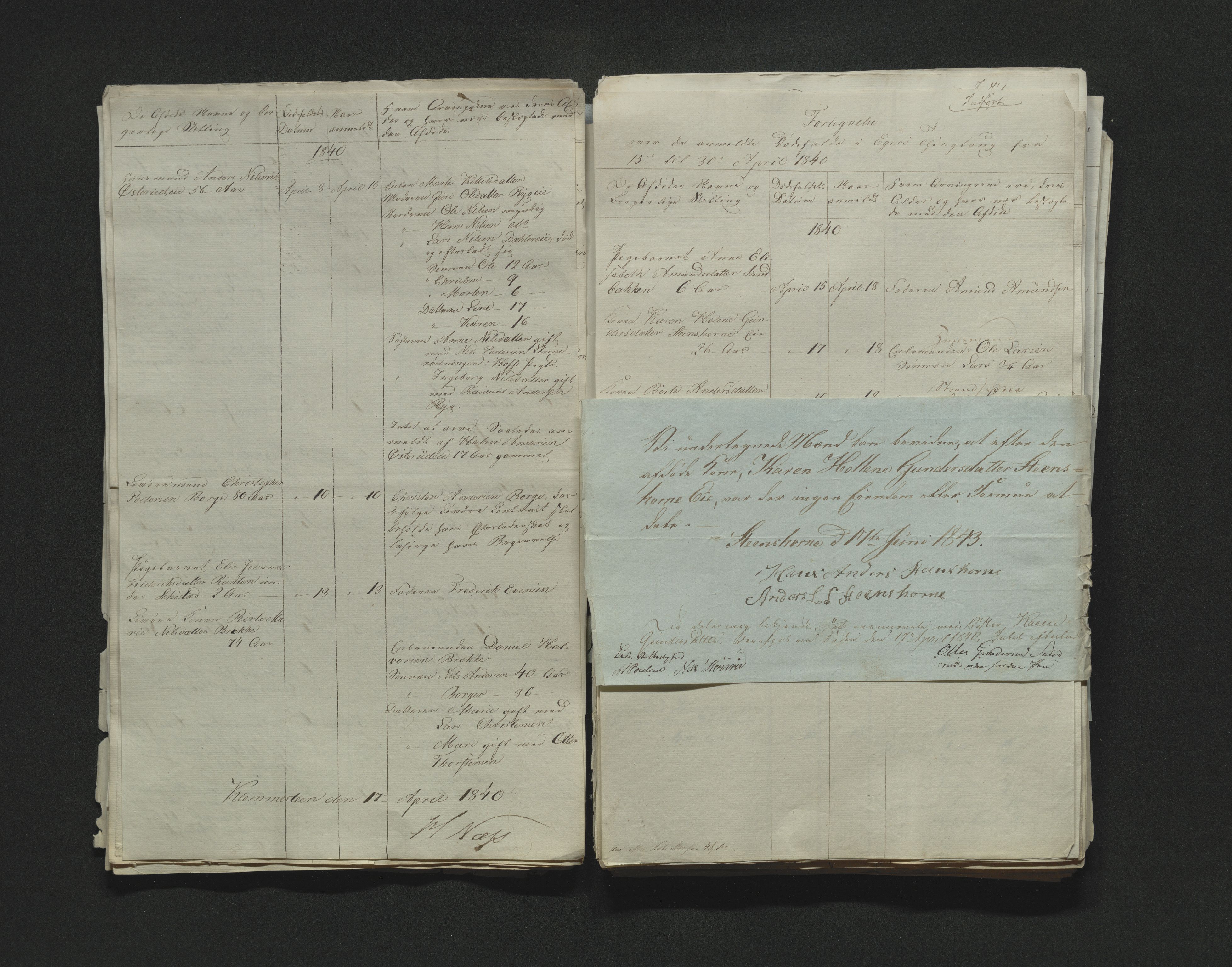 Eiker, Modum og Sigdal sorenskriveri, AV/SAKO-A-123/H/Ha/Hab/L0005: Dødsfallsmeldinger, 1837-1840