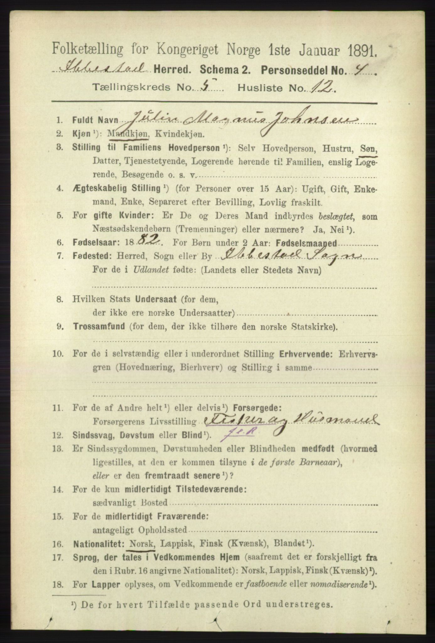 RA, 1891 census for 1917 Ibestad, 1891, p. 3002