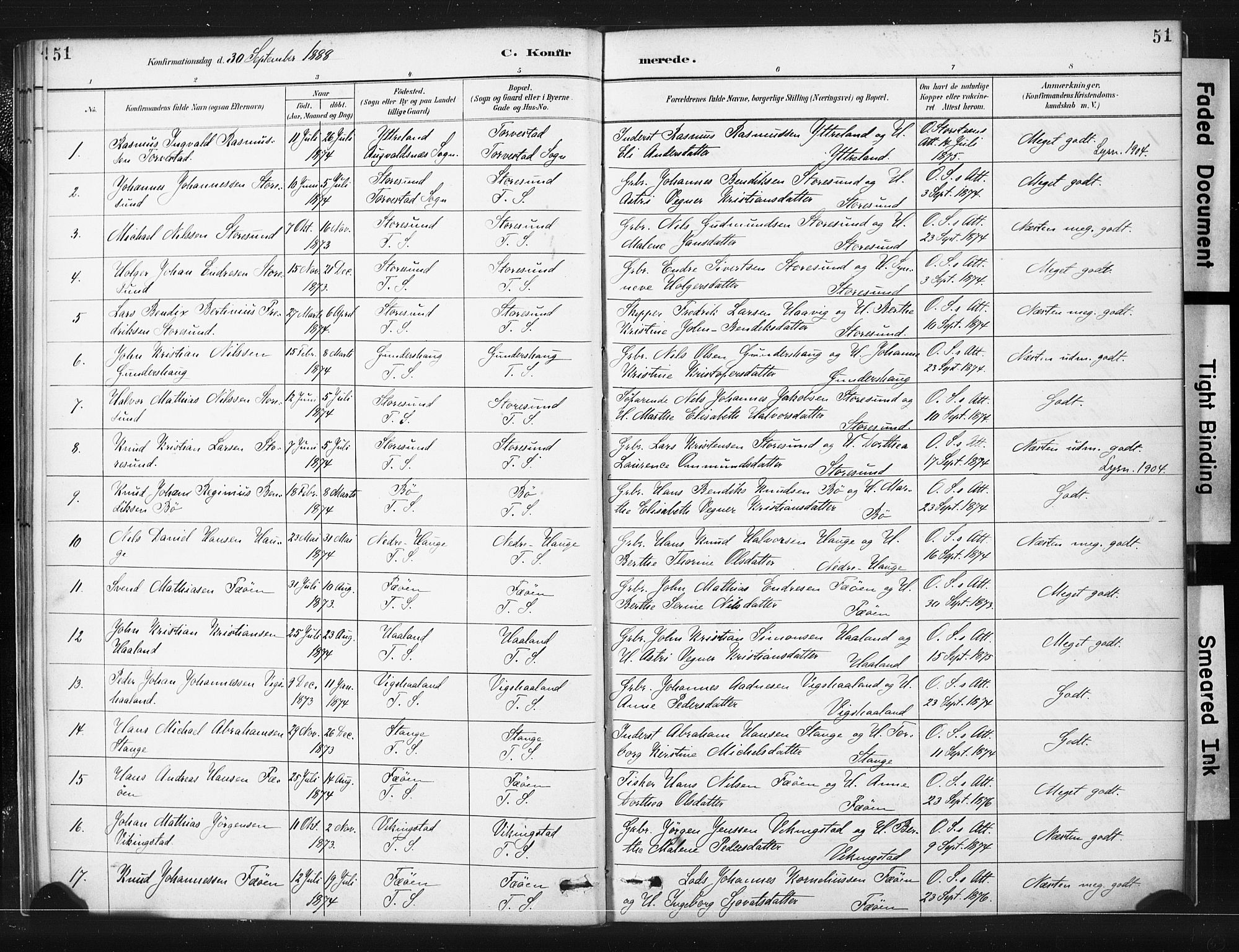 Torvastad sokneprestkontor, AV/SAST-A -101857/H/Ha/Haa/L0015: Parish register (official) no. A 14, 1888-1899, p. 51