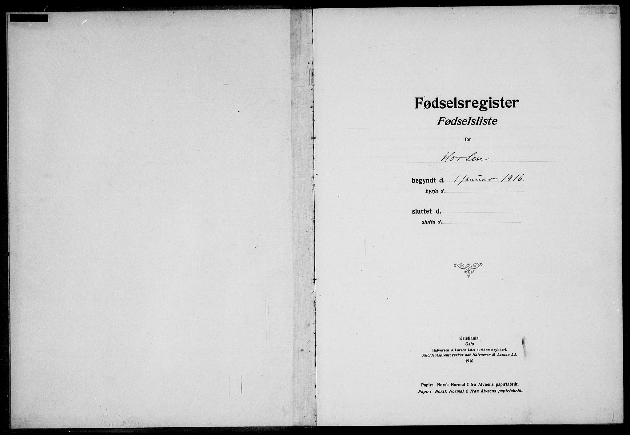 Horten kirkebøker, AV/SAKO-A-348/J/Ja/L0001: Birth register no. 1, 1916-1923