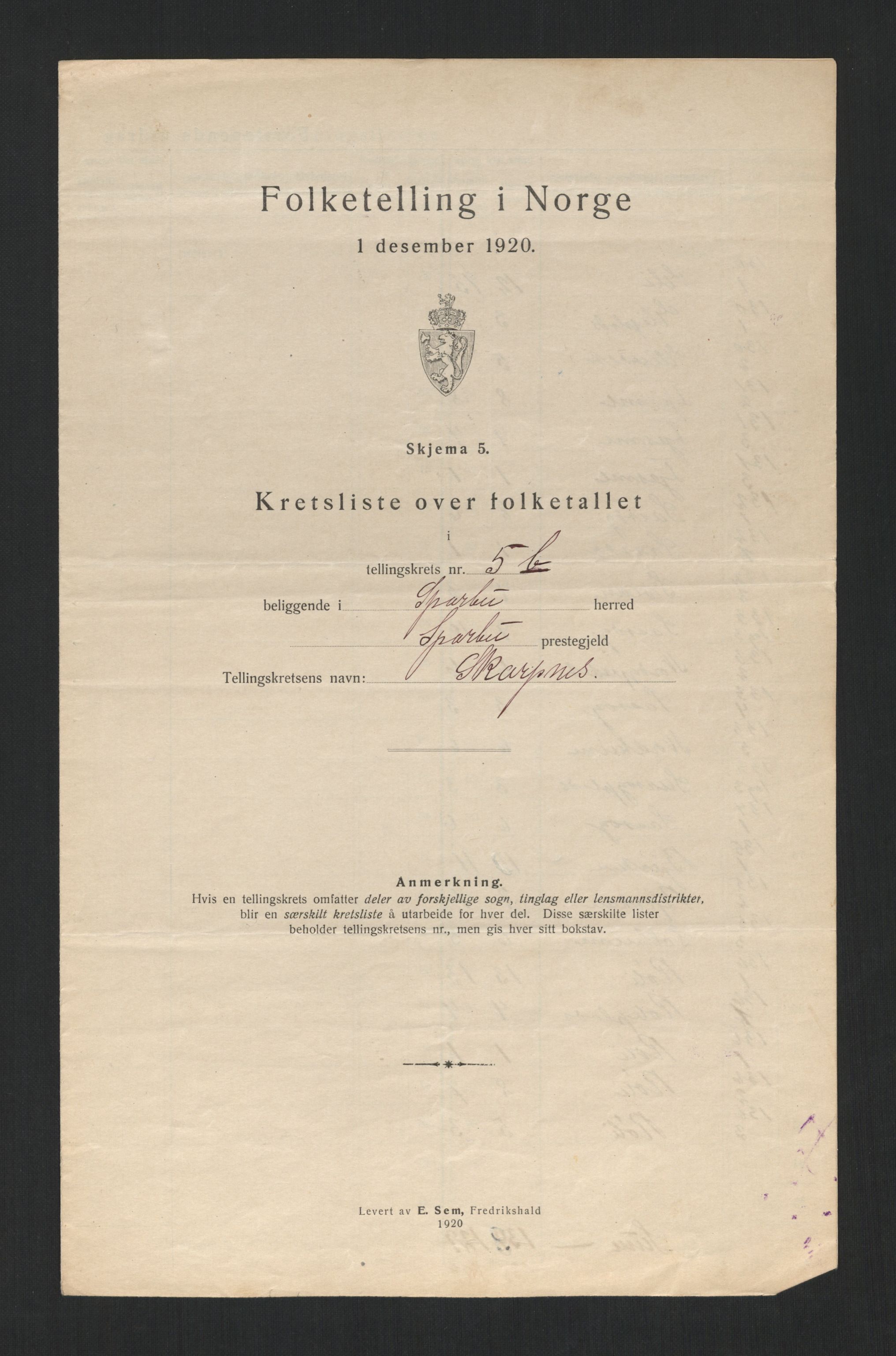 SAT, 1920 census for Sparbu, 1920, p. 30