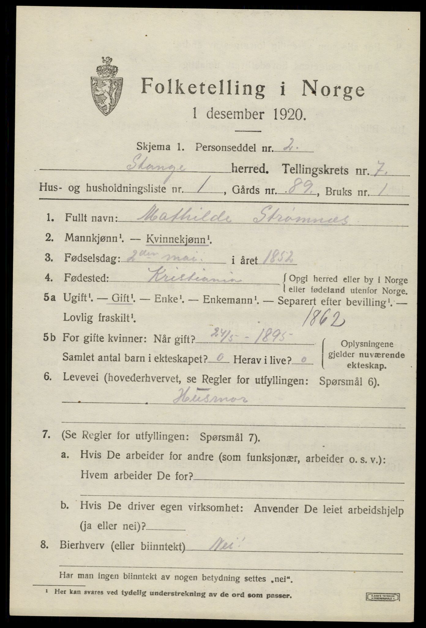 SAH, 1920 census for Stange, 1920, p. 12229