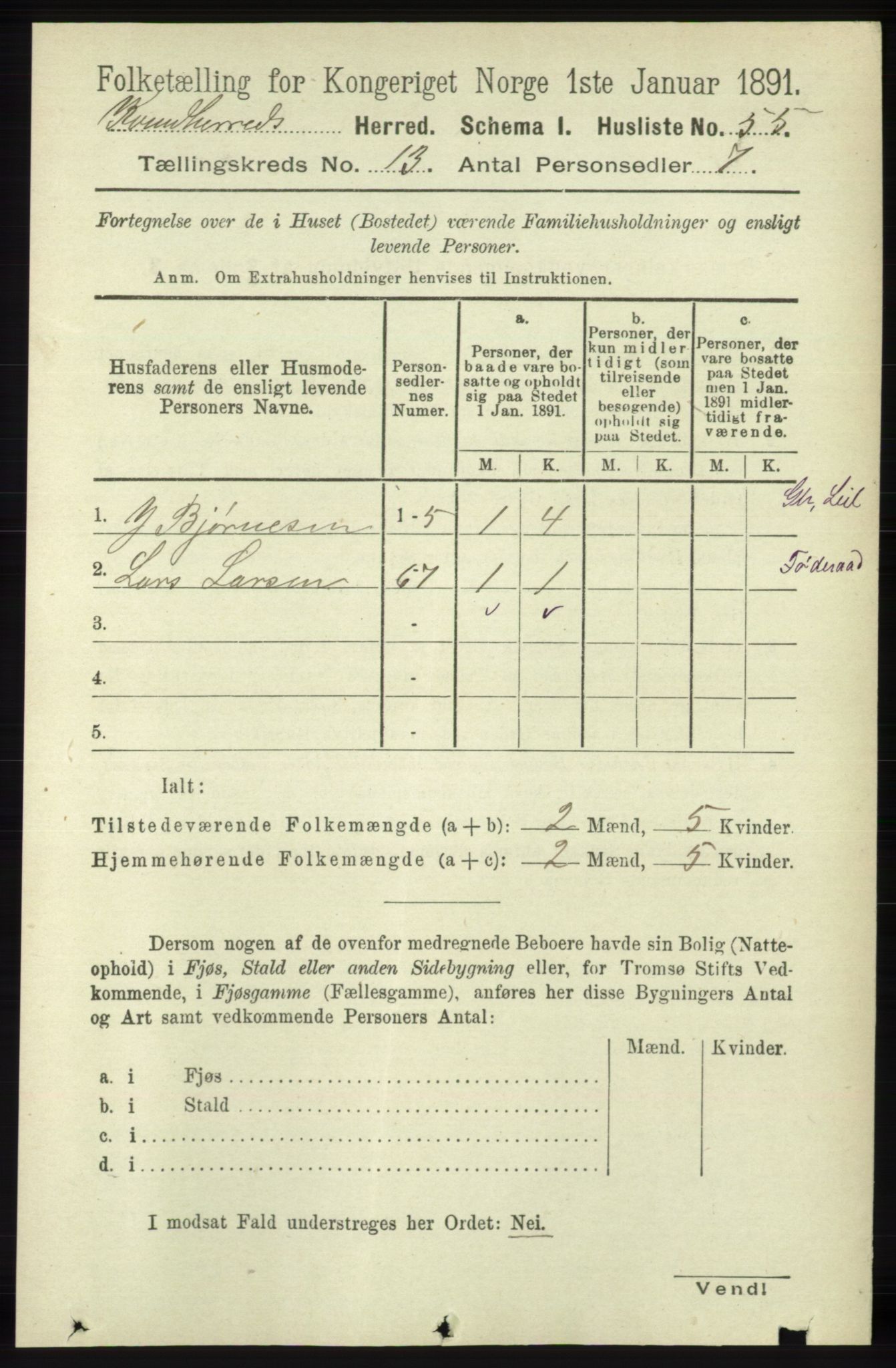 RA, 1891 census for 1224 Kvinnherad, 1891, p. 4261