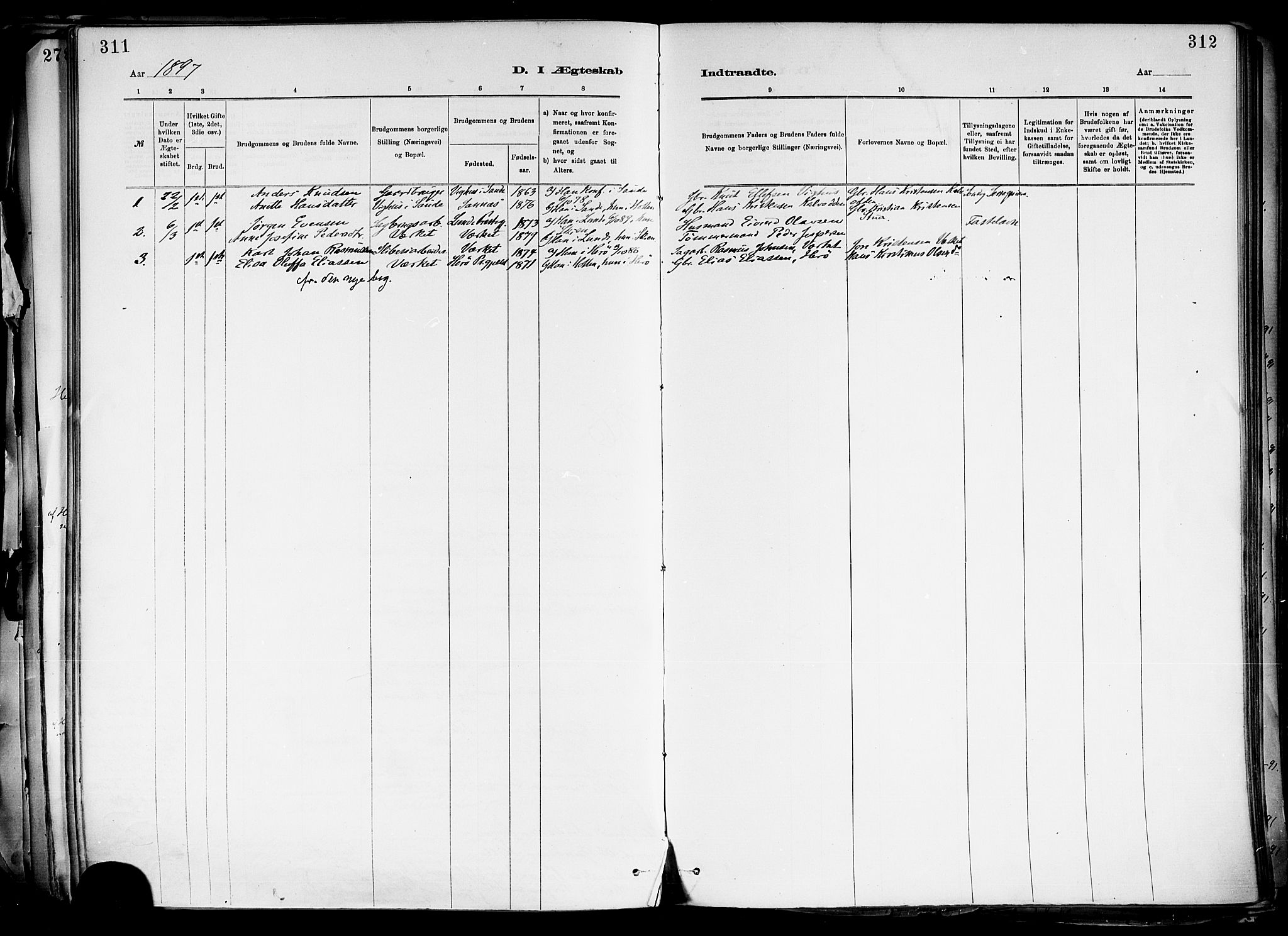 Holla kirkebøker, SAKO/A-272/F/Fa/L0008: Parish register (official) no. 8, 1882-1897, p. 311
