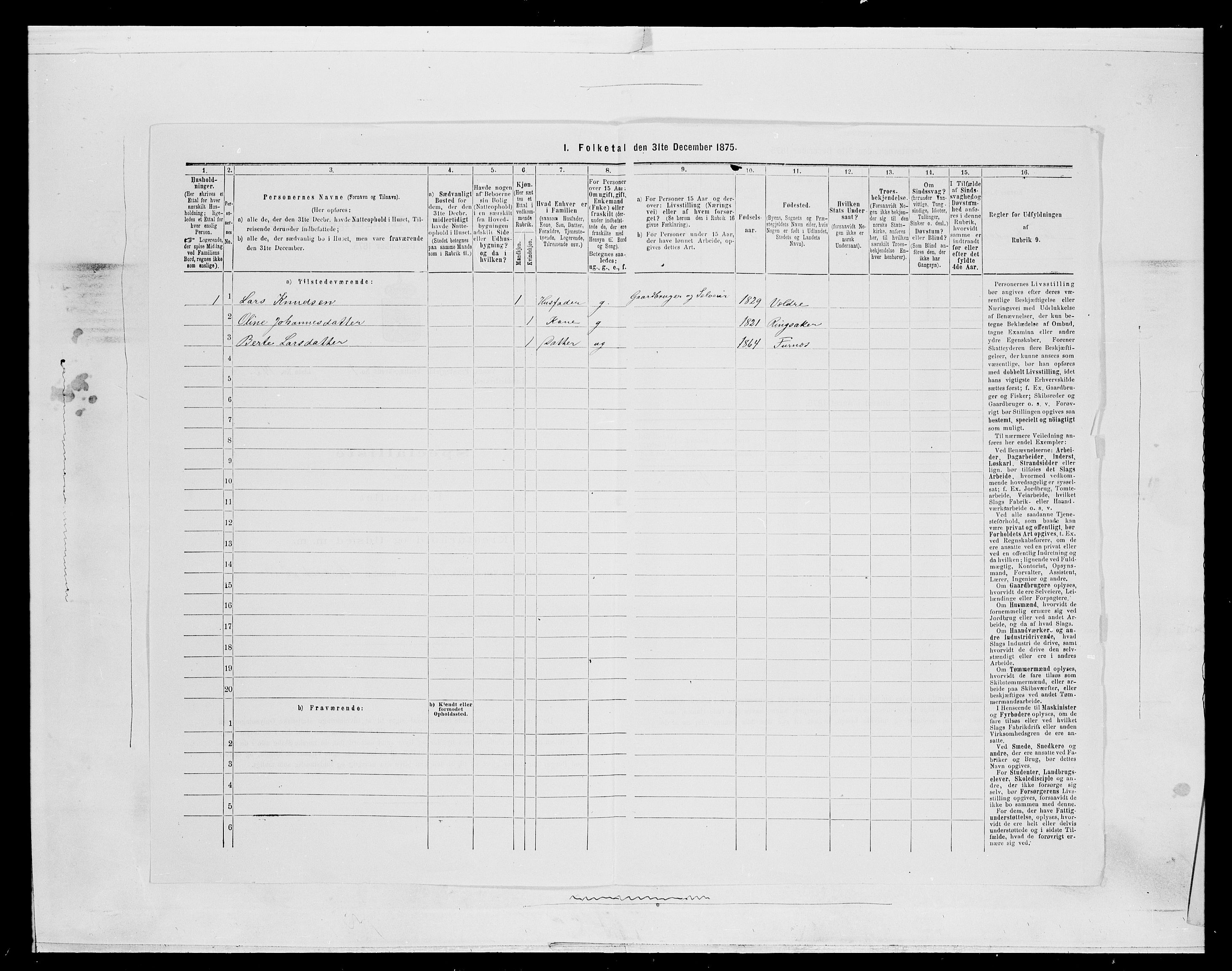 SAH, 1875 census for 0414L Vang/Vang og Furnes, 1875, p. 449