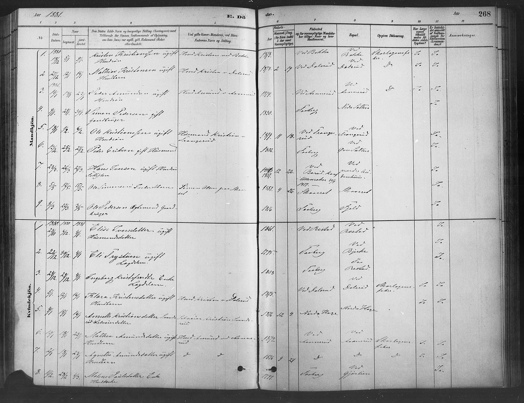 Fåberg prestekontor, SAH/PREST-086/H/Ha/Haa/L0009: Parish register (official) no. 9, 1879-1898, p. 268