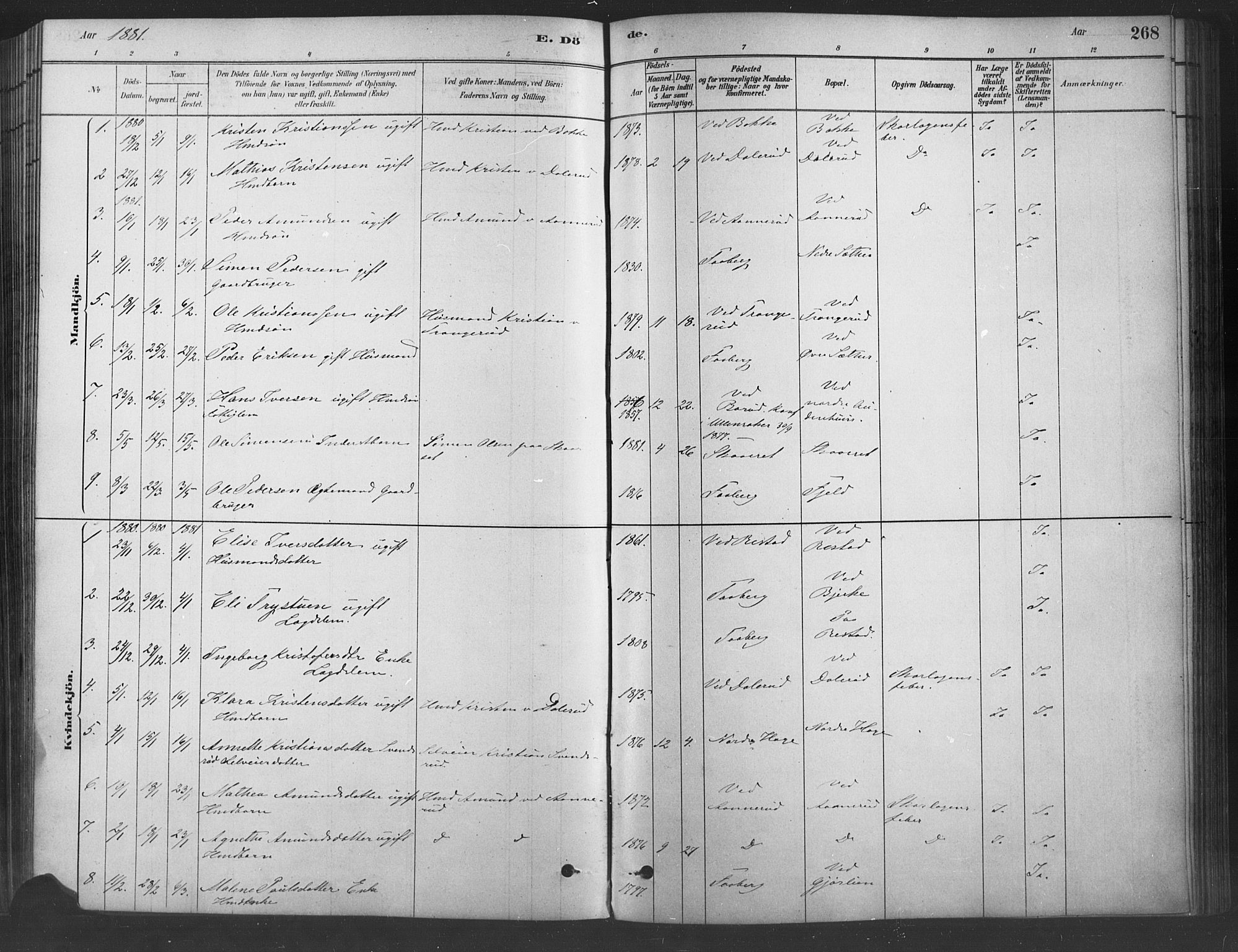 Fåberg prestekontor, AV/SAH-PREST-086/H/Ha/Haa/L0009: Parish register (official) no. 9, 1879-1898, p. 268