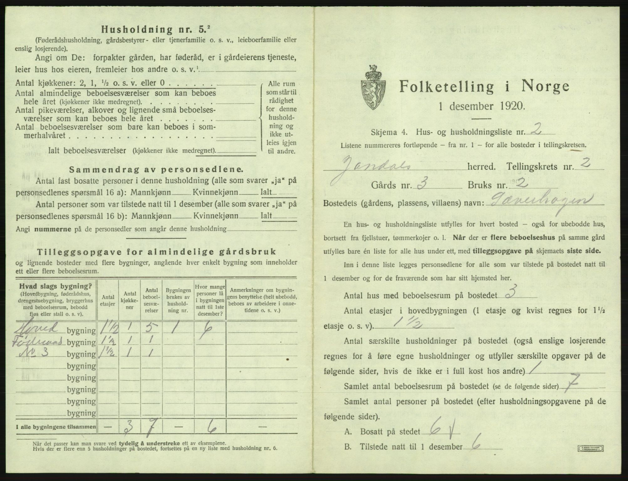 SAB, 1920 census for Jondal, 1920, p. 62