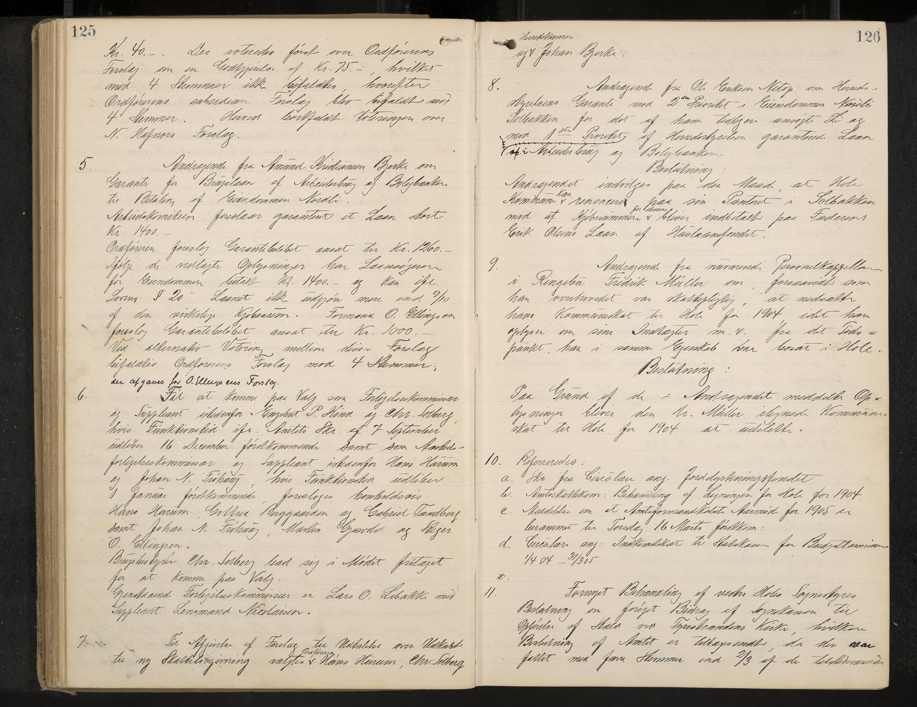 Hole formannskap og sentraladministrasjon, IKAK/0612021-1/A/Aa/L0004: Møtebok med register, 1902-1910, p. 125-126