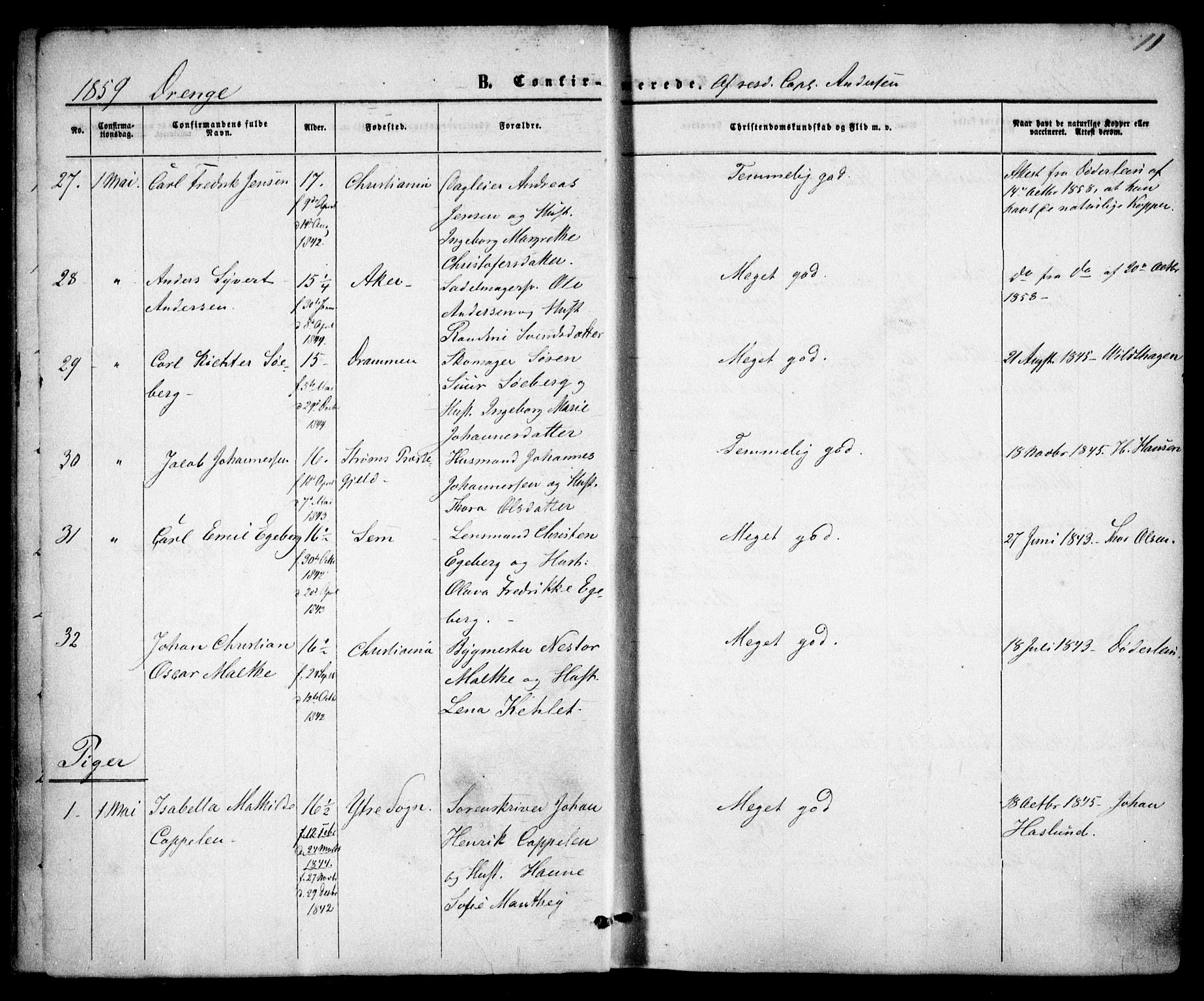 Trefoldighet prestekontor Kirkebøker, SAO/A-10882/F/Fb/L0001: Parish register (official) no. II 1, 1858-1871, p. 11