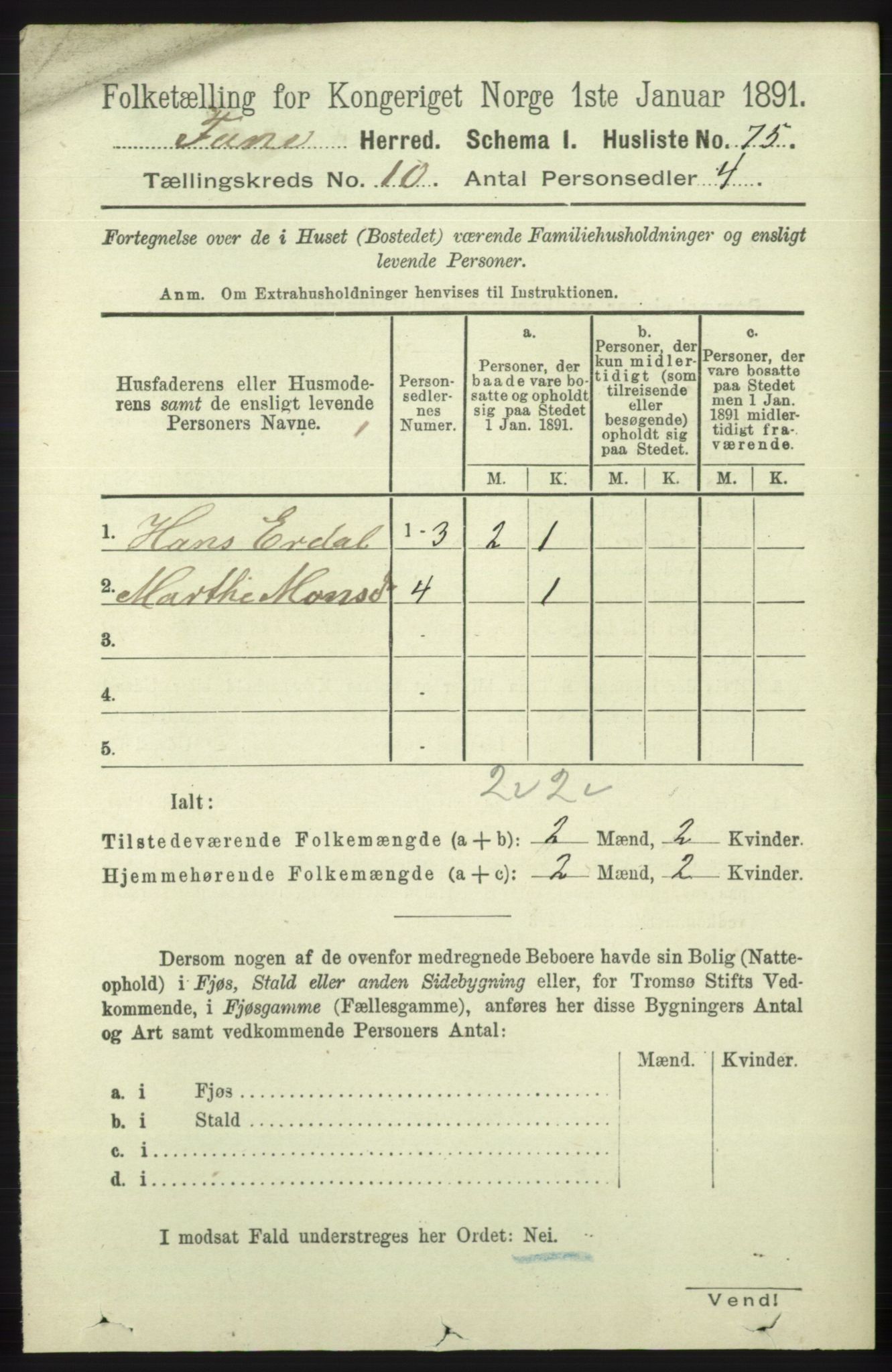 RA, 1891 census for 1249 Fana, 1891, p. 5423