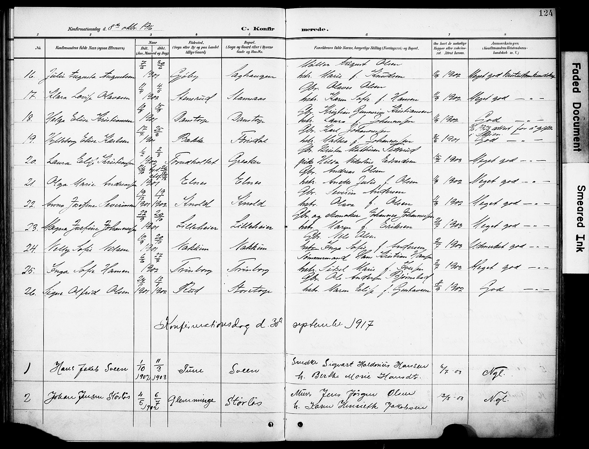 Rakkestad prestekontor Kirkebøker, AV/SAO-A-2008/F/Fb/L0002: Parish register (official) no. II 2, 1900-1920, p. 124