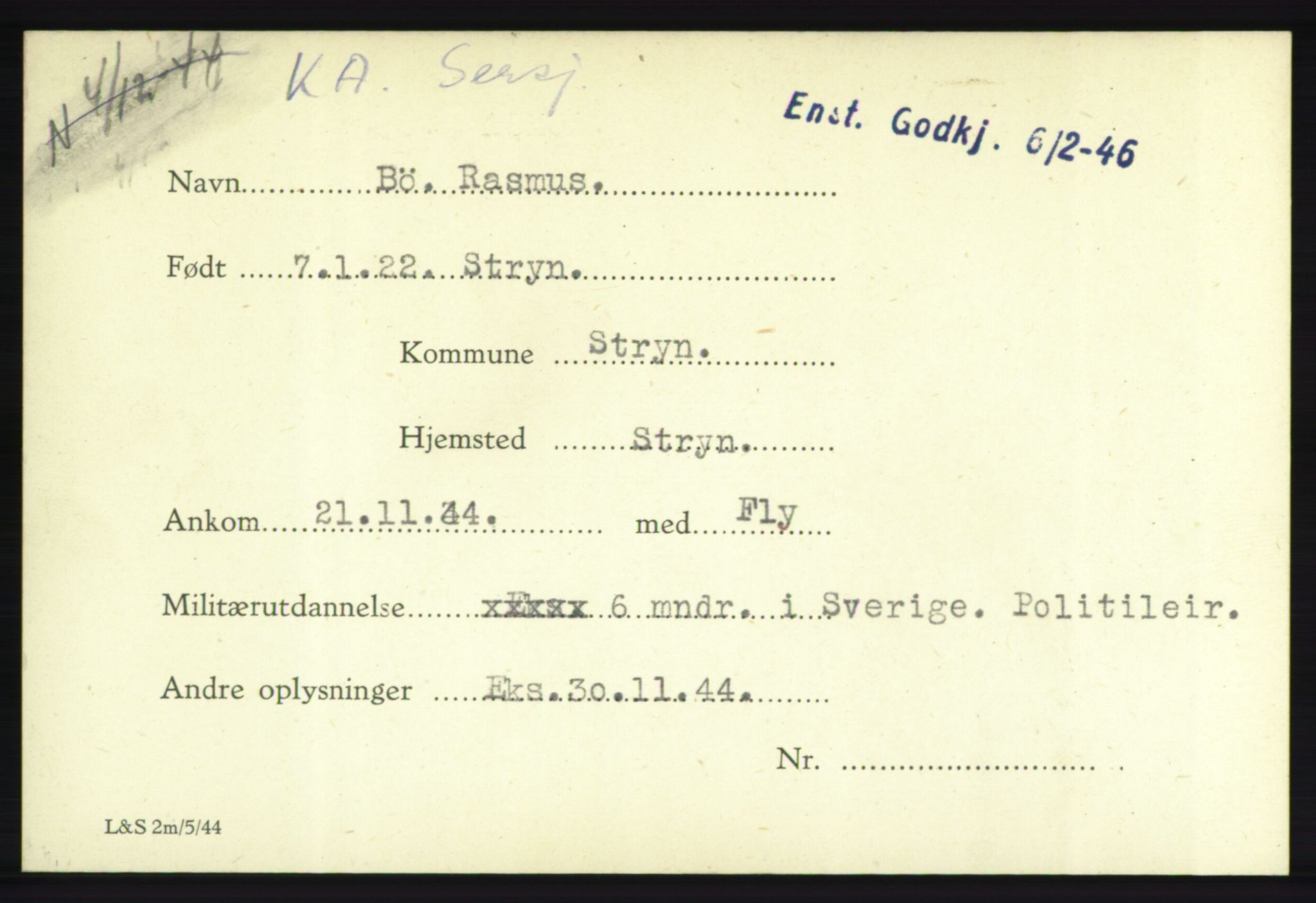 Forsvarets Overkommando. 2. kontor. Arkiv 8.1. Mottakersentralen FDE og FO.II, AV/RA-RAFA-6952/P/Pa/L0004: Bø - Døvle, 1940-1945, p. 3
