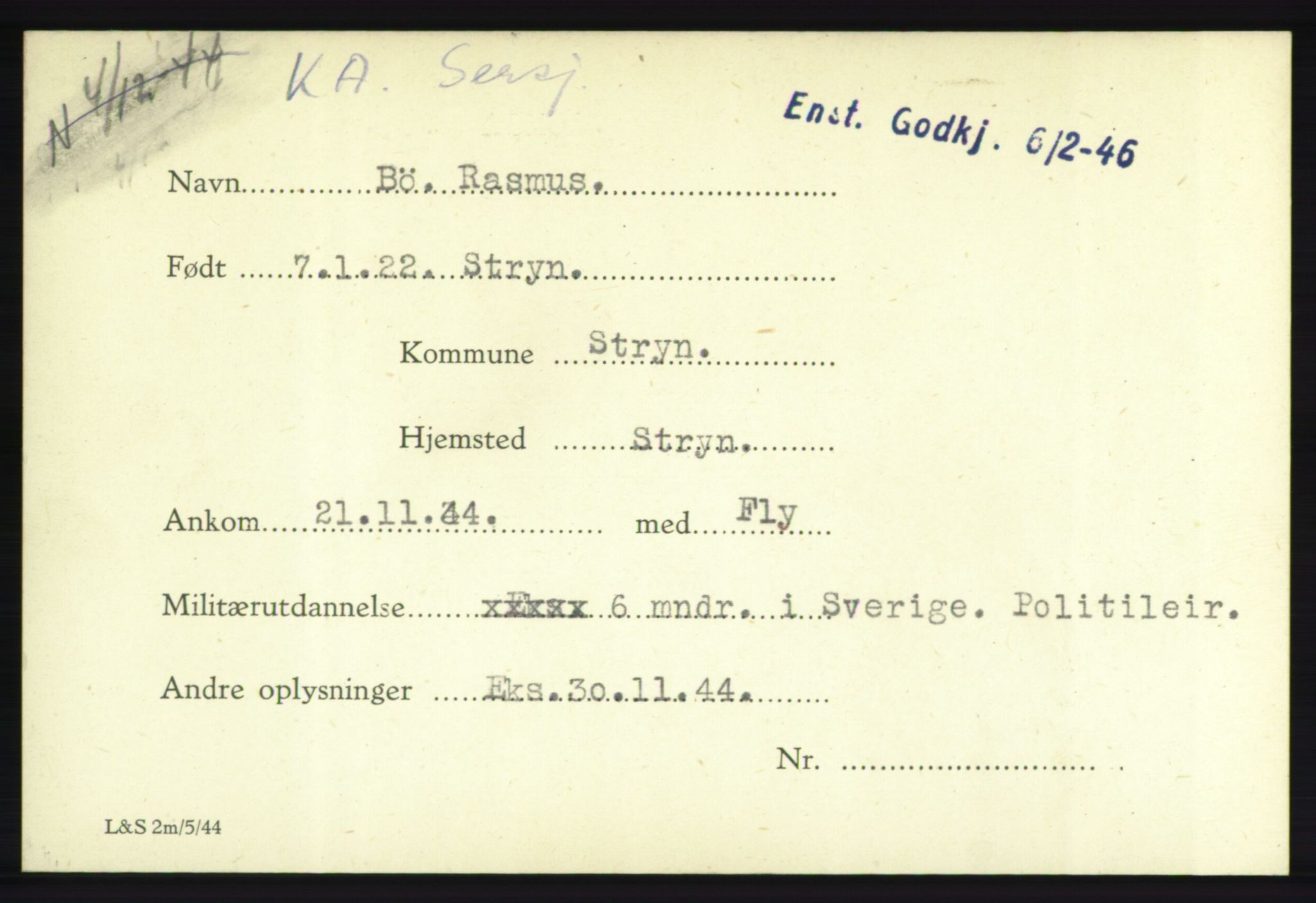 Forsvarets Overkommando. 2. kontor. Arkiv 8.1. Mottakersentralen FDE og FO.II, RA/RAFA-6952/P/Pa/L0004: Bø - Døvle, 1940-1945, p. 3