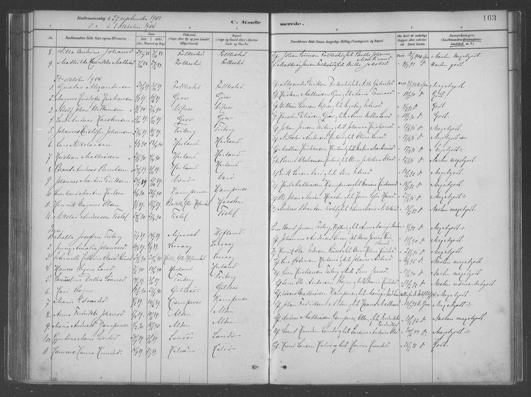 Askvoll sokneprestembete, SAB/A-79501/H/Haa/Haac/L0001: Parish register (official) no. C  1, 1879-1922, p. 163
