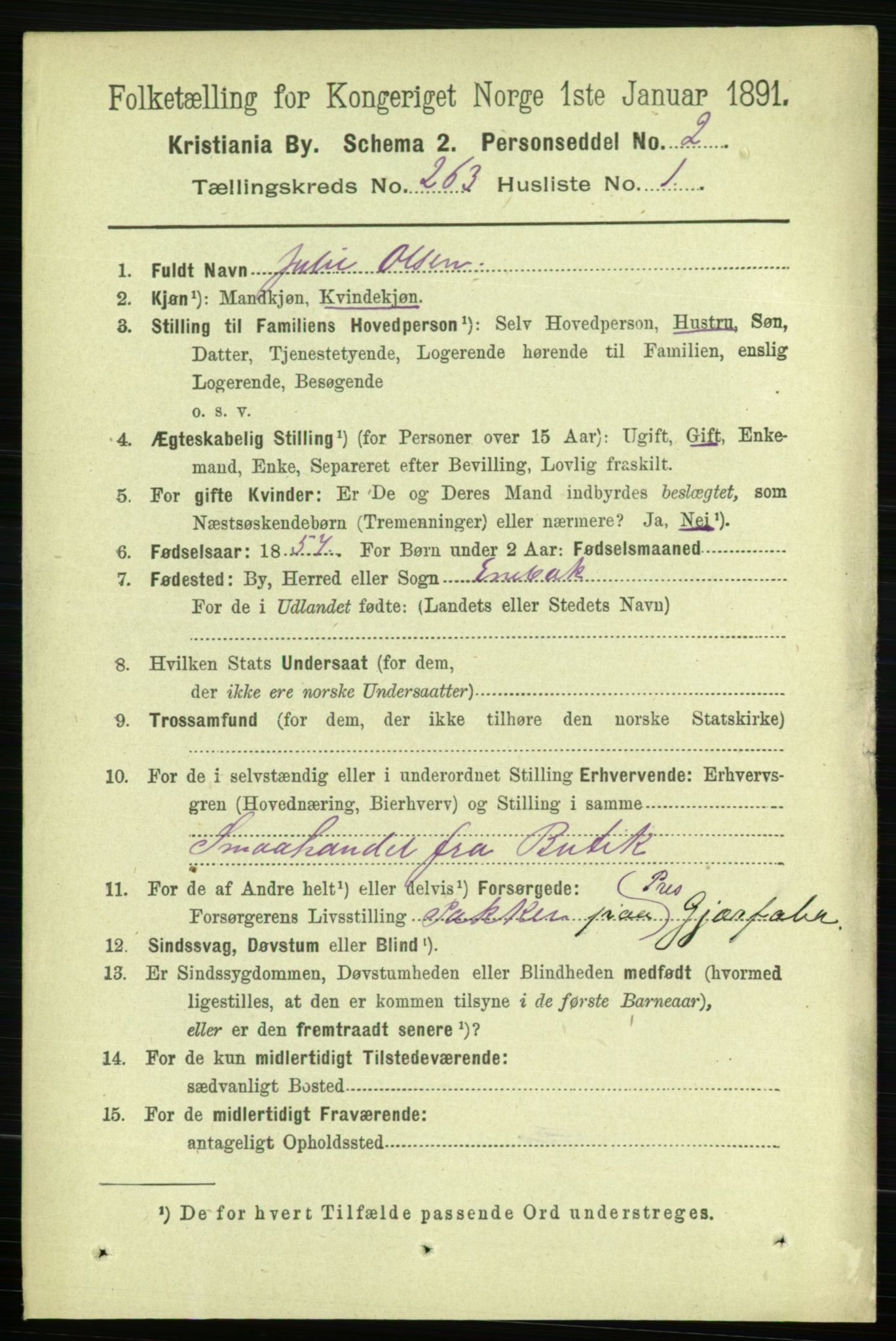 RA, 1891 census for 0301 Kristiania, 1891, p. 159698