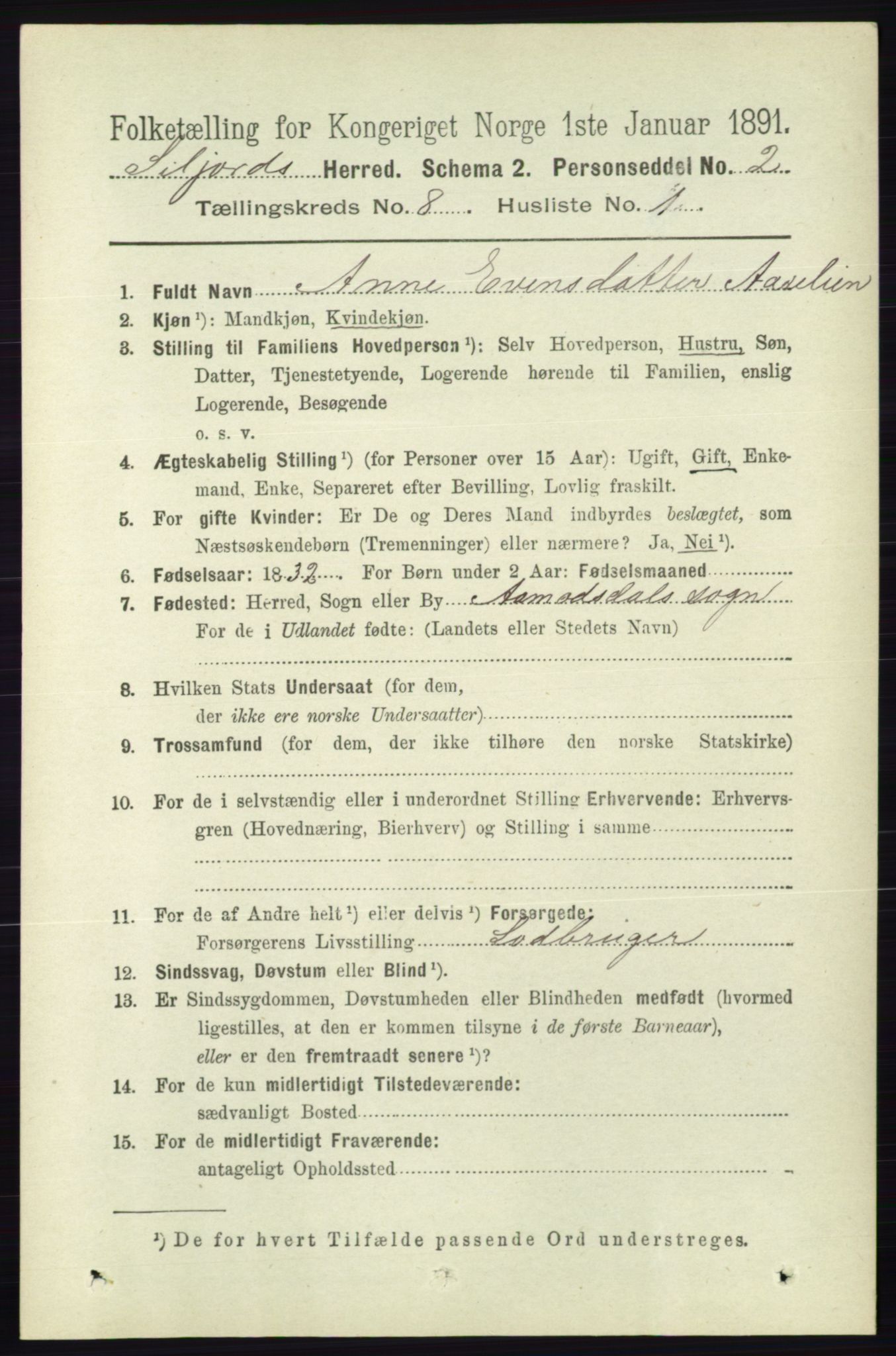 RA, 1891 census for 0828 Seljord, 1891, p. 2877