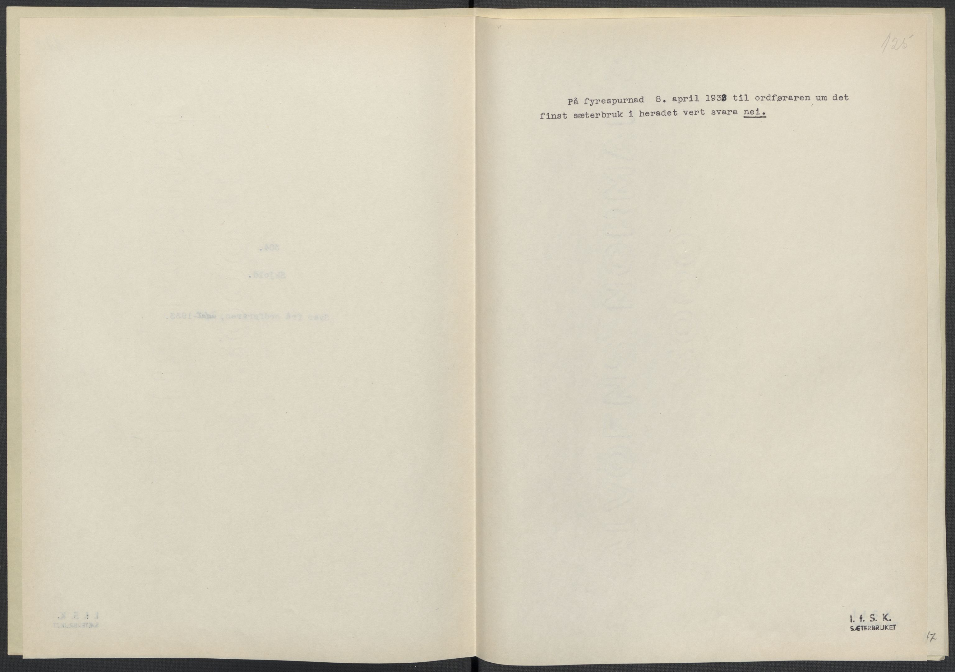 Instituttet for sammenlignende kulturforskning, AV/RA-PA-0424/F/Fc/L0009/0002: Eske B9: / Rogaland (perm XXIII), 1932-1938, p. 125