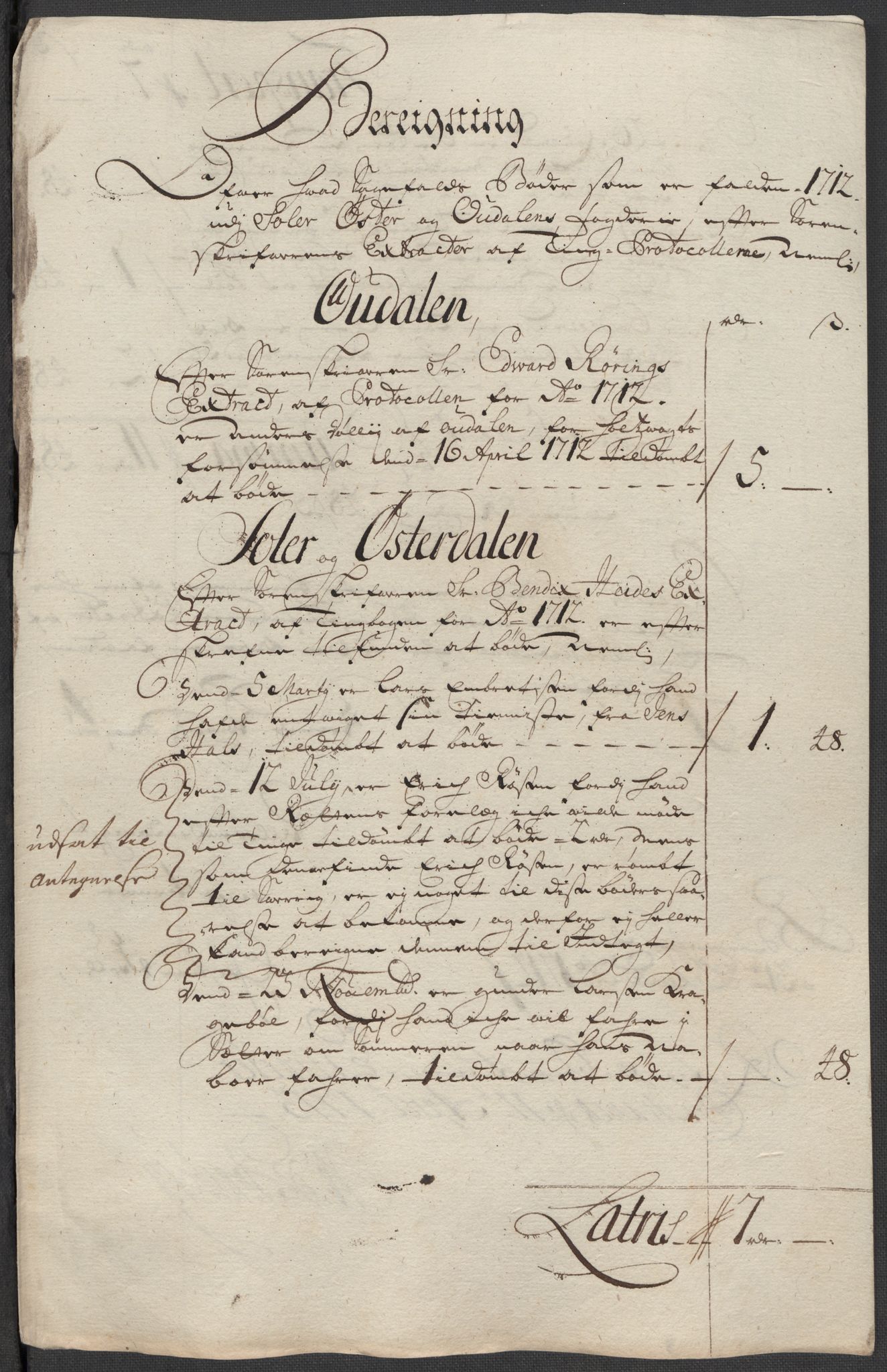 Rentekammeret inntil 1814, Reviderte regnskaper, Fogderegnskap, AV/RA-EA-4092/R13/L0849: Fogderegnskap Solør, Odal og Østerdal, 1712, p. 276