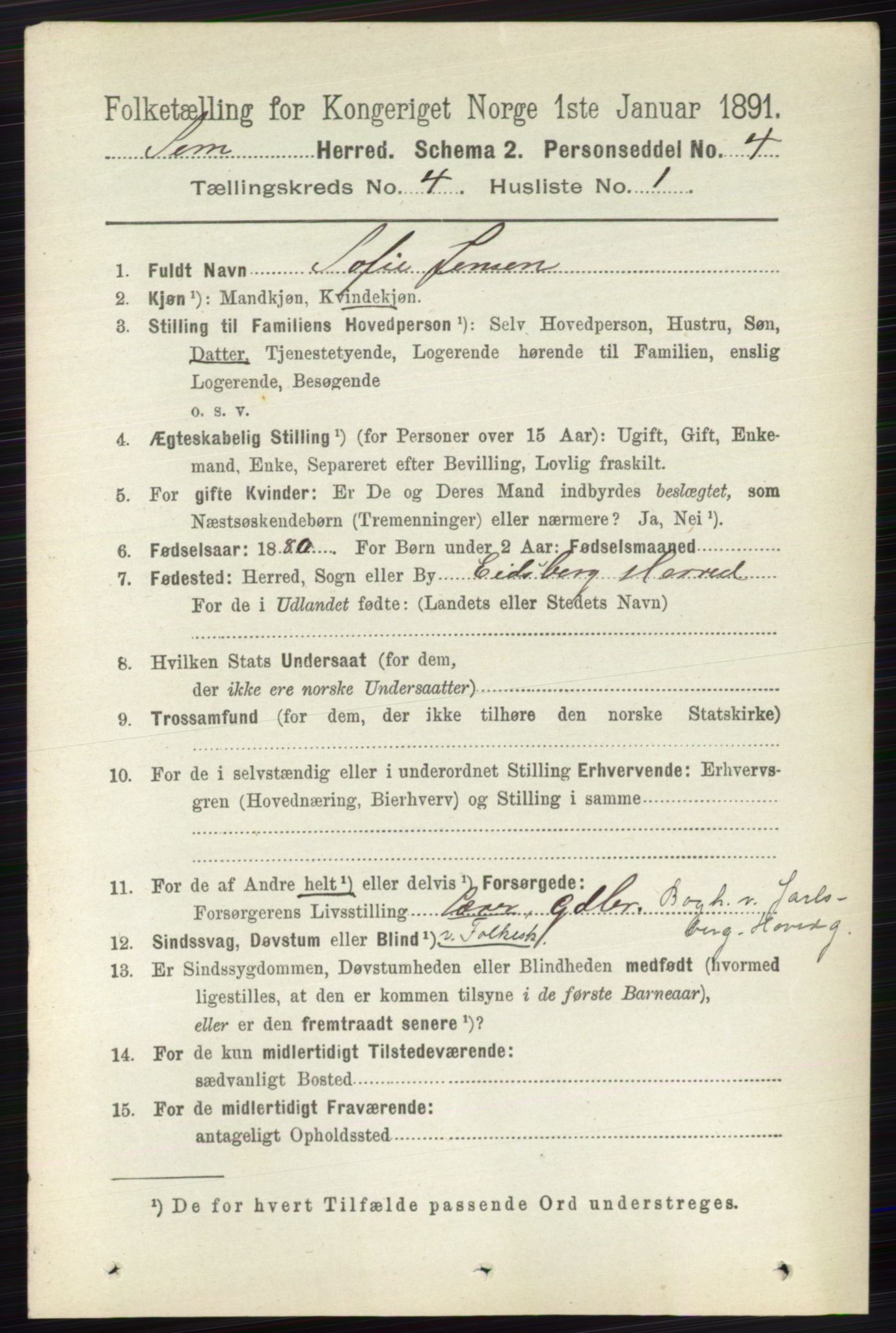 RA, 1891 census for 0721 Sem, 1891, p. 1543