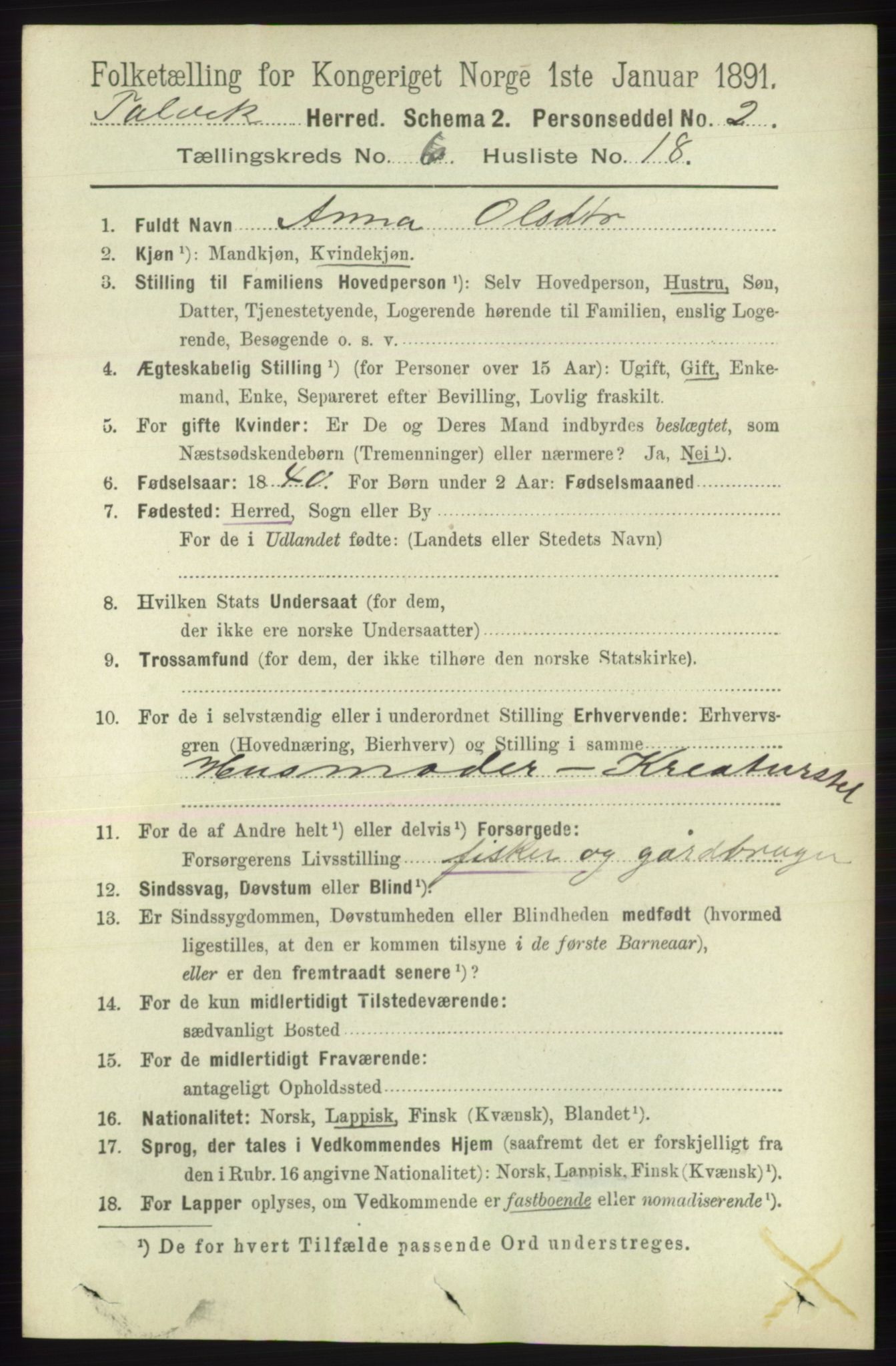 RA, 1891 census for 2013 Talvik, 1891, p. 1715