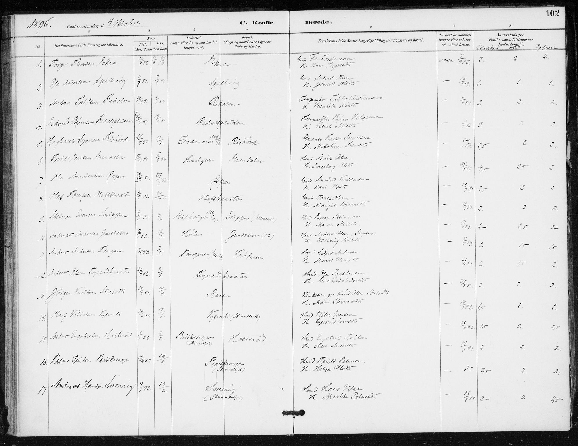 Krødsherad kirkebøker, AV/SAKO-A-19/F/Fa/L0006: Parish register (official) no. 6, 1889-1899, p. 102