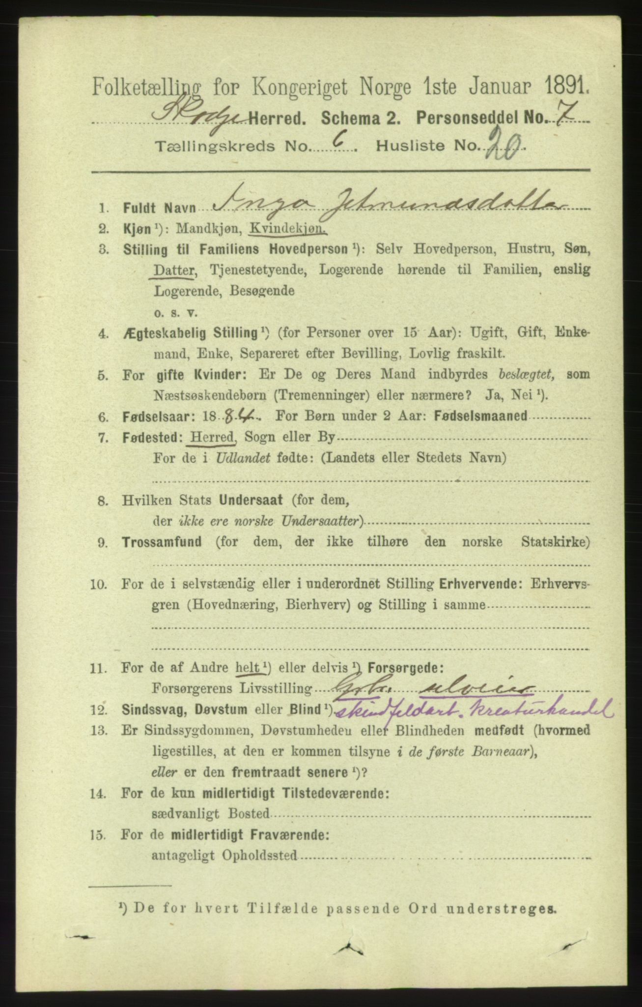 RA, 1891 census for 1529 Skodje, 1891, p. 1365