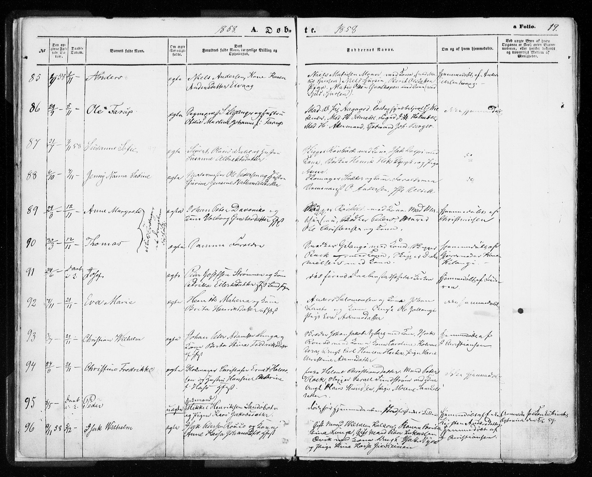 Hammerfest sokneprestkontor, SATØ/S-1347/H/Ha/L0005.kirke: Parish register (official) no. 5, 1857-1869, p. 19
