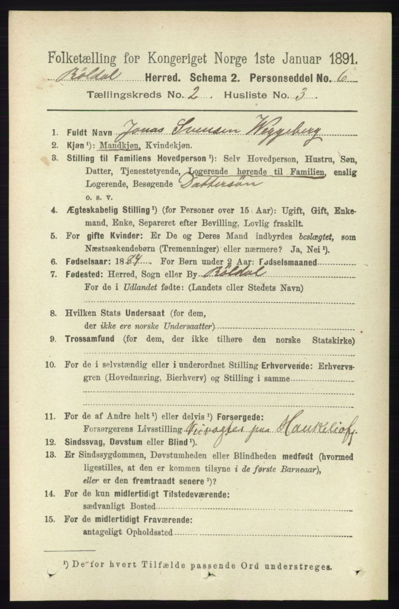 RA, 1891 census for 1229 Røldal, 1891, p. 540