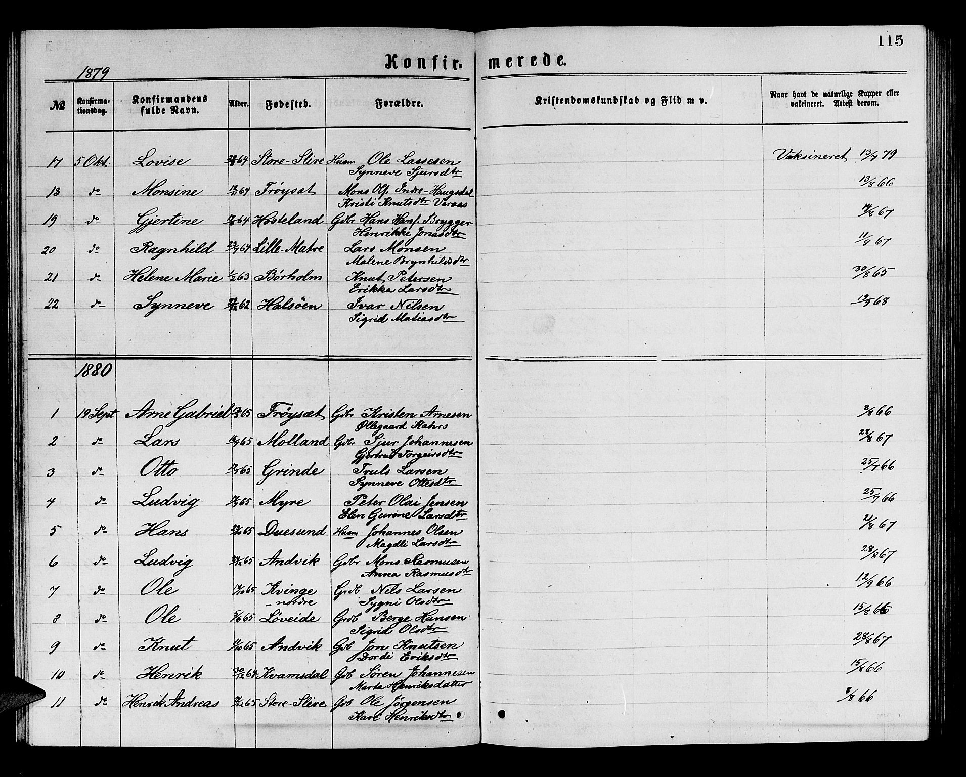Masfjorden Sokneprestembete, SAB/A-77001: Parish register (copy) no. A 2, 1876-1891, p. 115