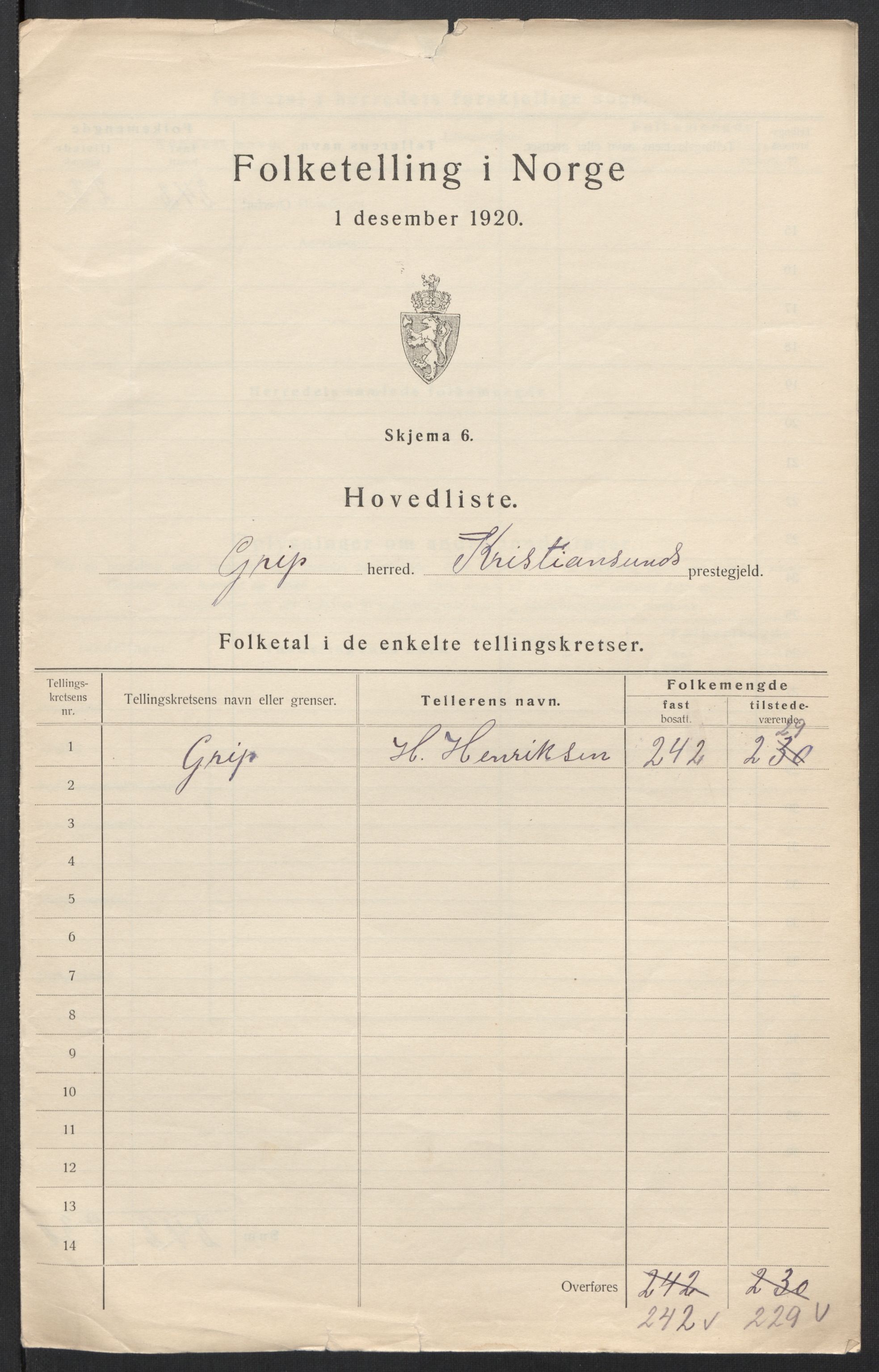 SAT, 1920 census for Grip, 1920, p. 4