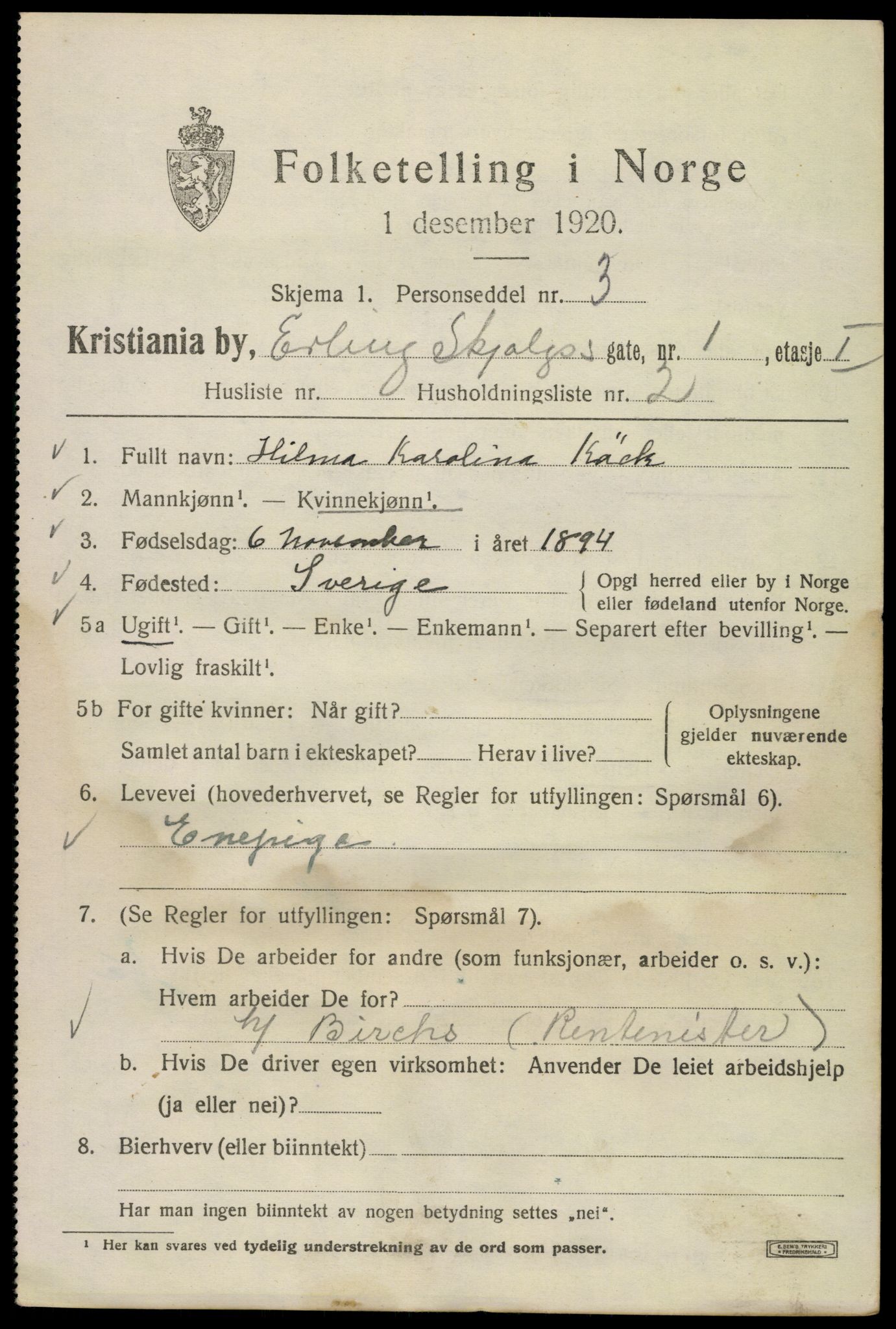 SAO, 1920 census for Kristiania, 1920, p. 221617