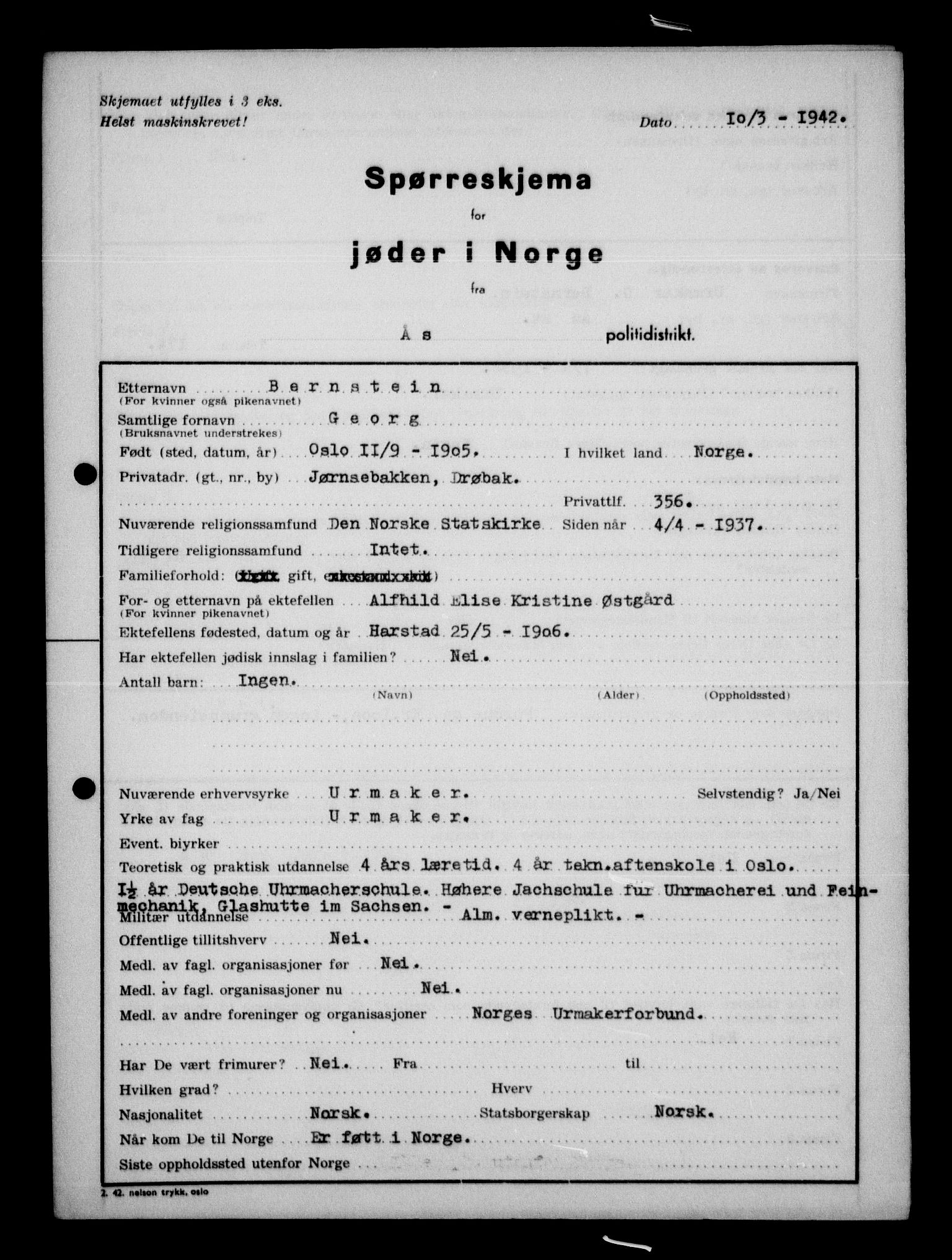 Statspolitiet - Hovedkontoret / Osloavdelingen, AV/RA-S-1329/G/Ga/L0012: Spørreskjema for jøder i Norge. 1: Aker 114- 207 (Levinson-Wozak) og 656 (Salomon). 2: Arendal-Hordaland. 3: Horten-Romerike.  , 1942, p. 426