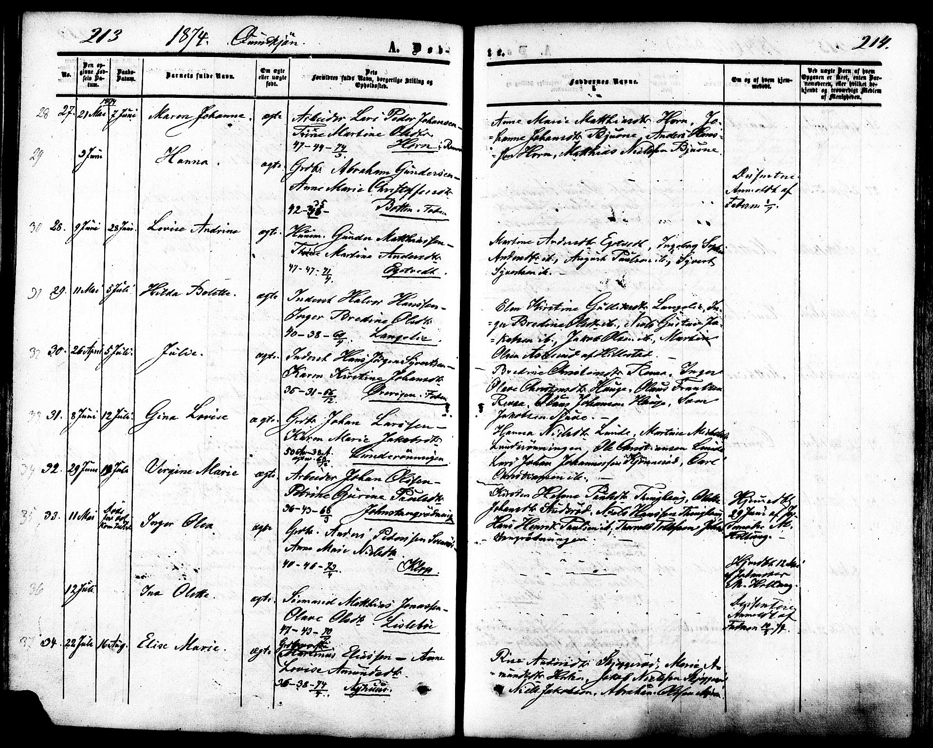 Ramnes kirkebøker, AV/SAKO-A-314/F/Fa/L0006: Parish register (official) no. I 6, 1862-1877, p. 213-214