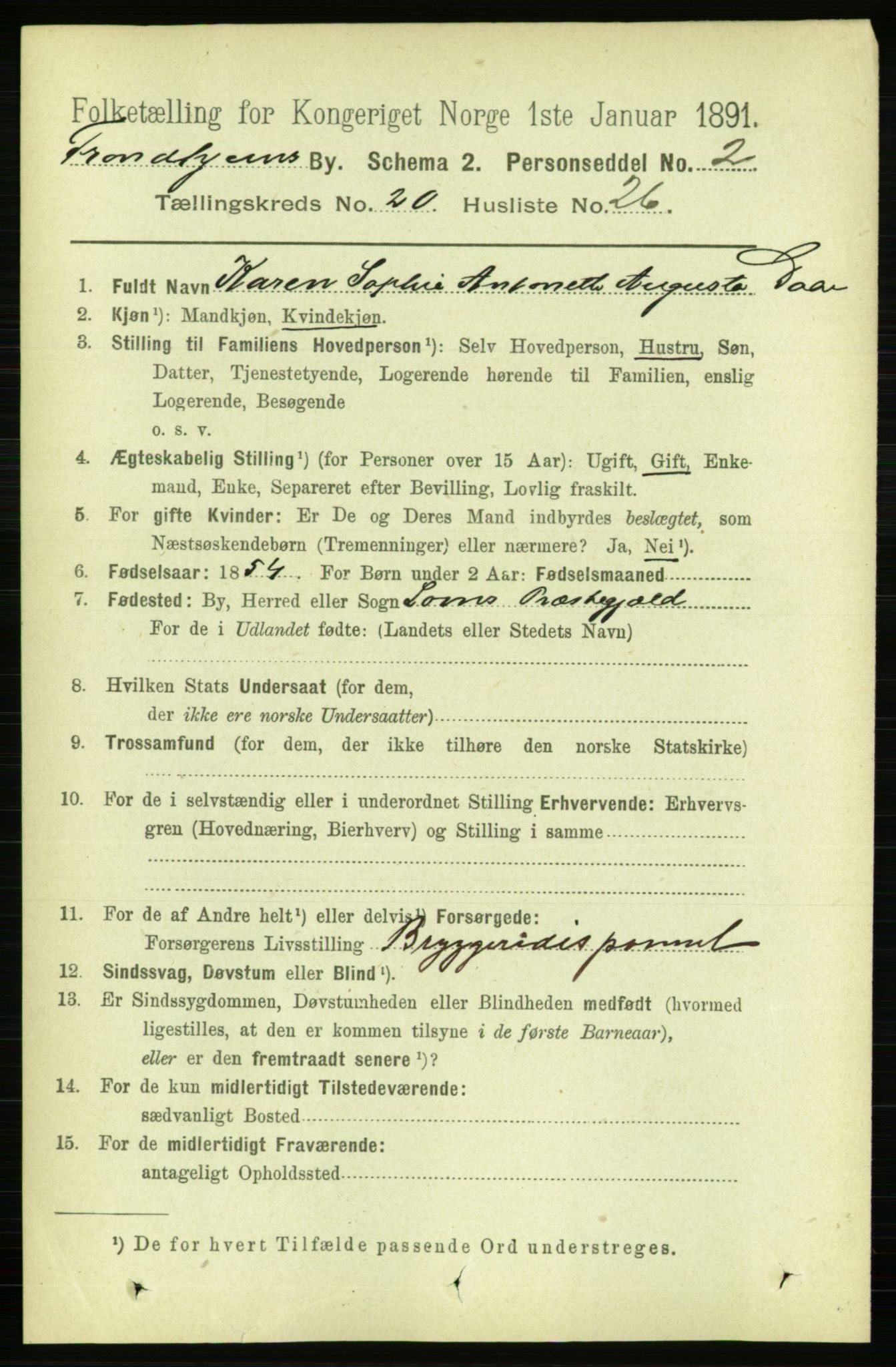 RA, 1891 census for 1601 Trondheim, 1891, p. 15516