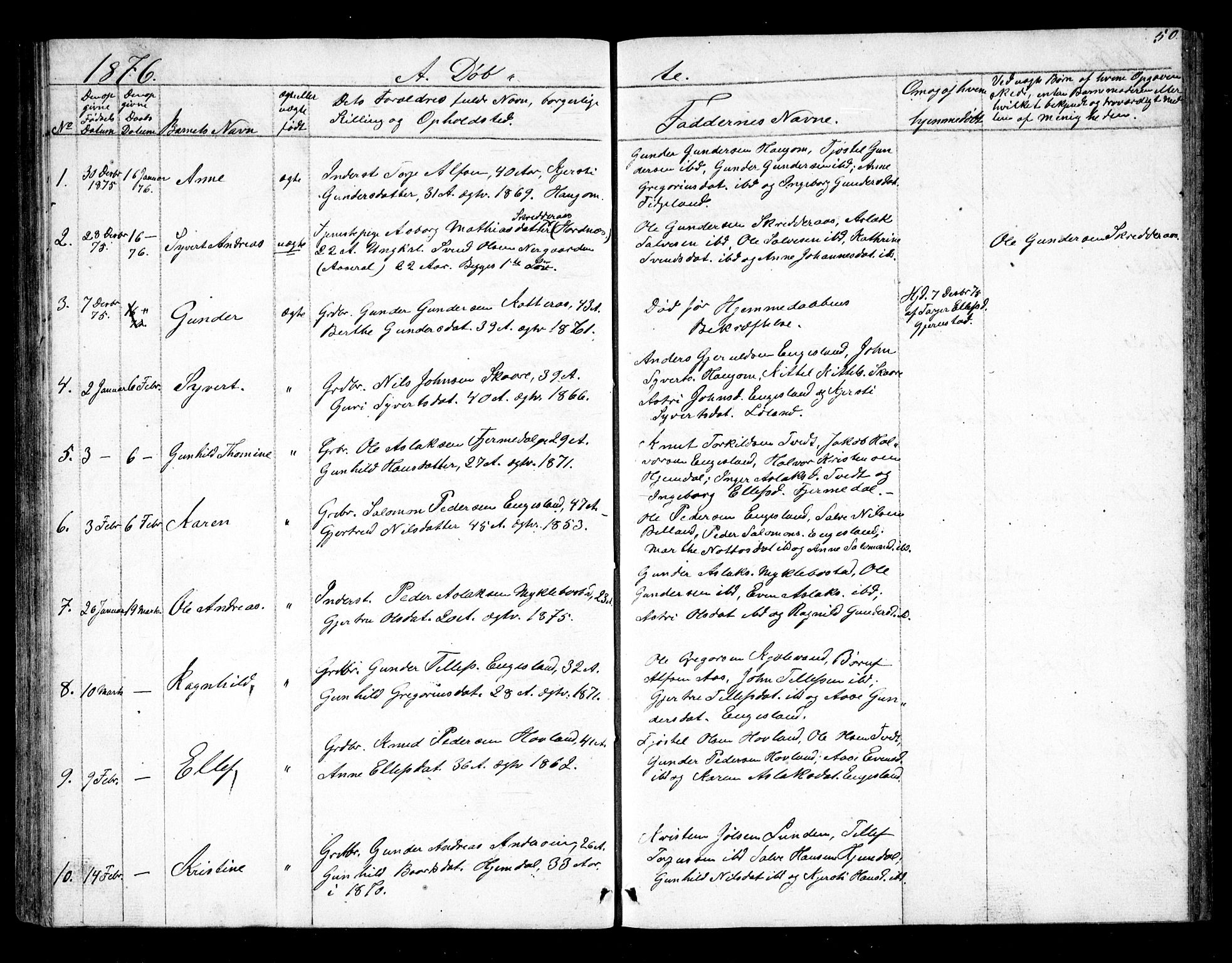 Herefoss sokneprestkontor, SAK/1111-0019/F/Fb/Fbb/L0001: Parish register (copy) no. B 1, 1849-1879, p. 50