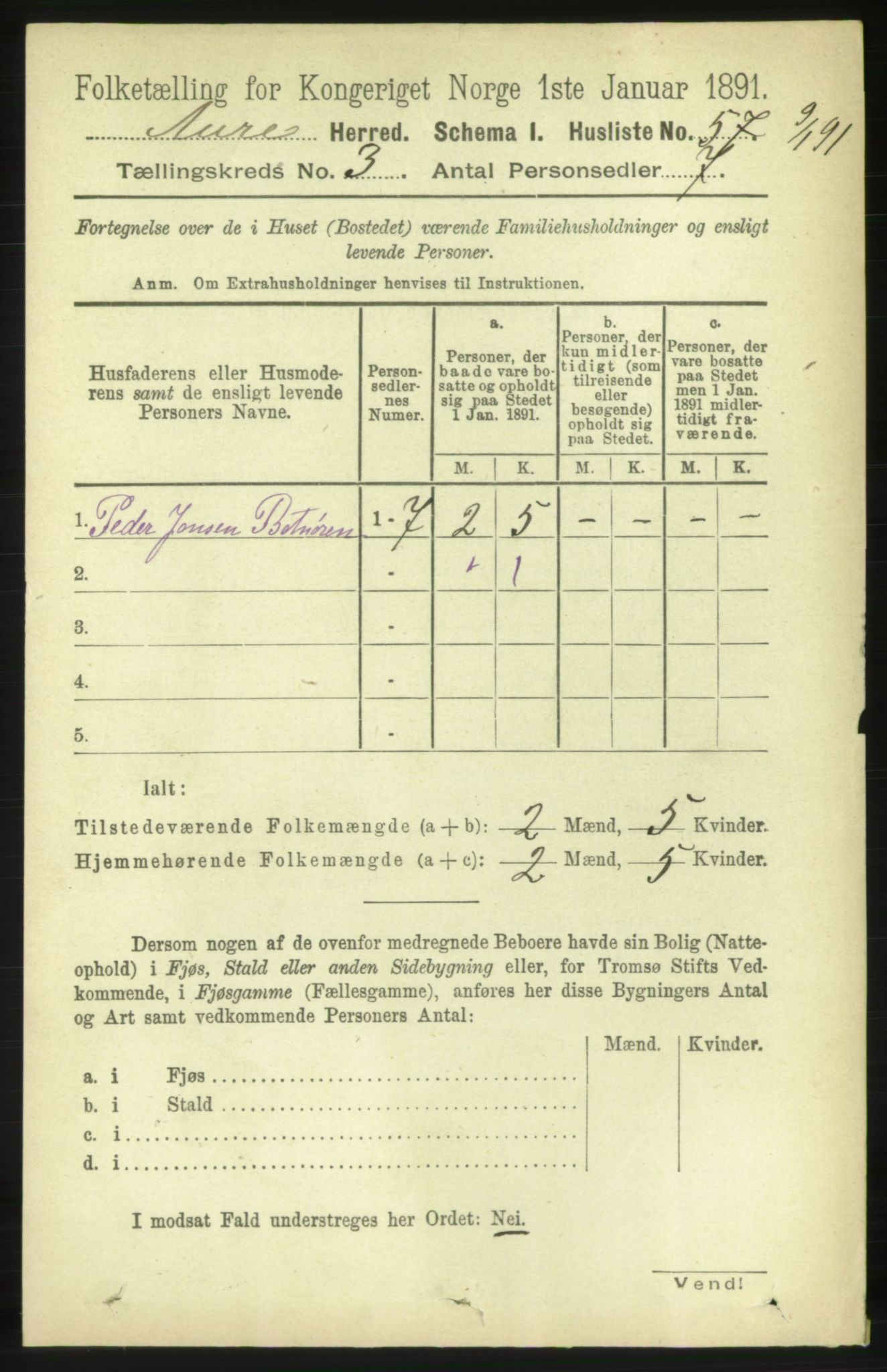 RA, 1891 census for 1569 Aure, 1891, p. 1548