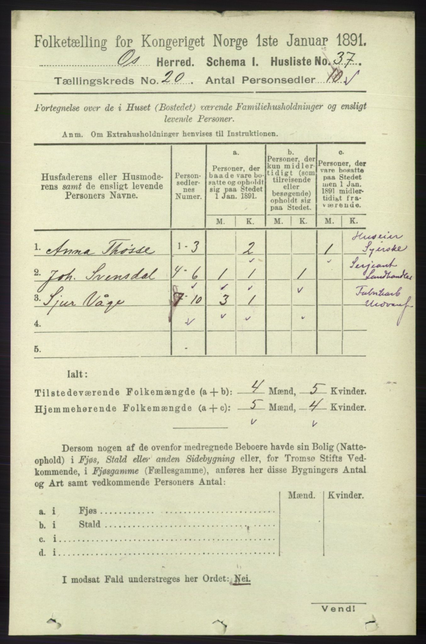 RA, 1891 census for 1243 Os, 1891, p. 4439