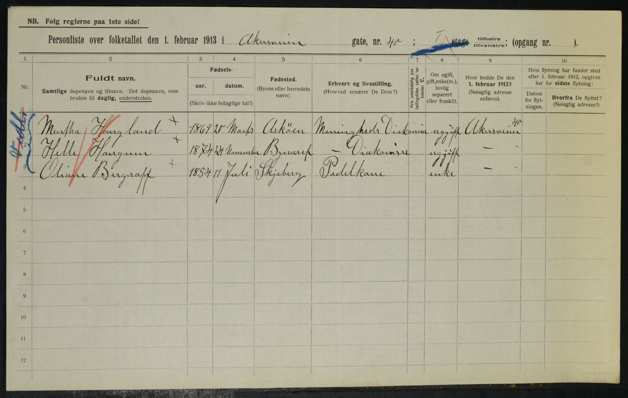 OBA, Municipal Census 1913 for Kristiania, 1913, p. 1046