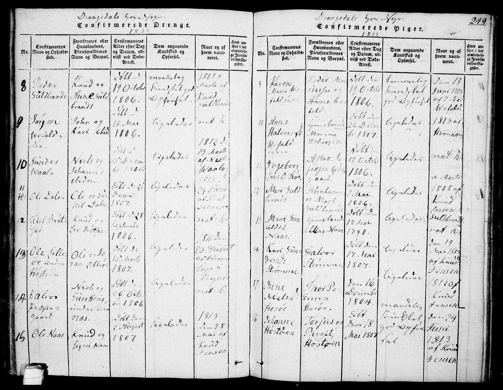 Drangedal kirkebøker, SAKO/A-258/F/Fa/L0005: Parish register (official) no. 5 /1, 1814-1831, p. 249