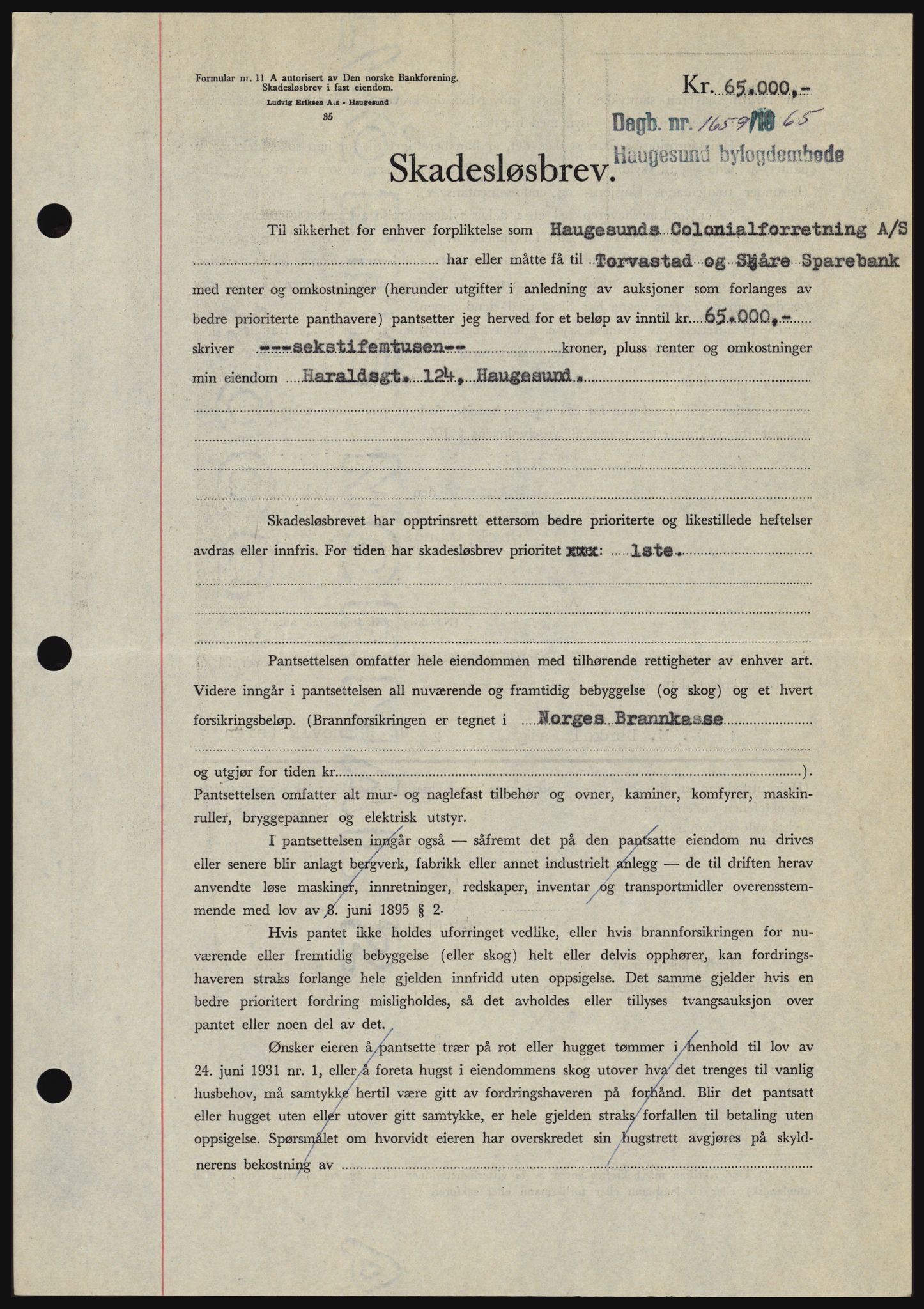 Haugesund tingrett, SAST/A-101415/01/II/IIC/L0053: Mortgage book no. B 53, 1965-1965, Diary no: : 1659/1965