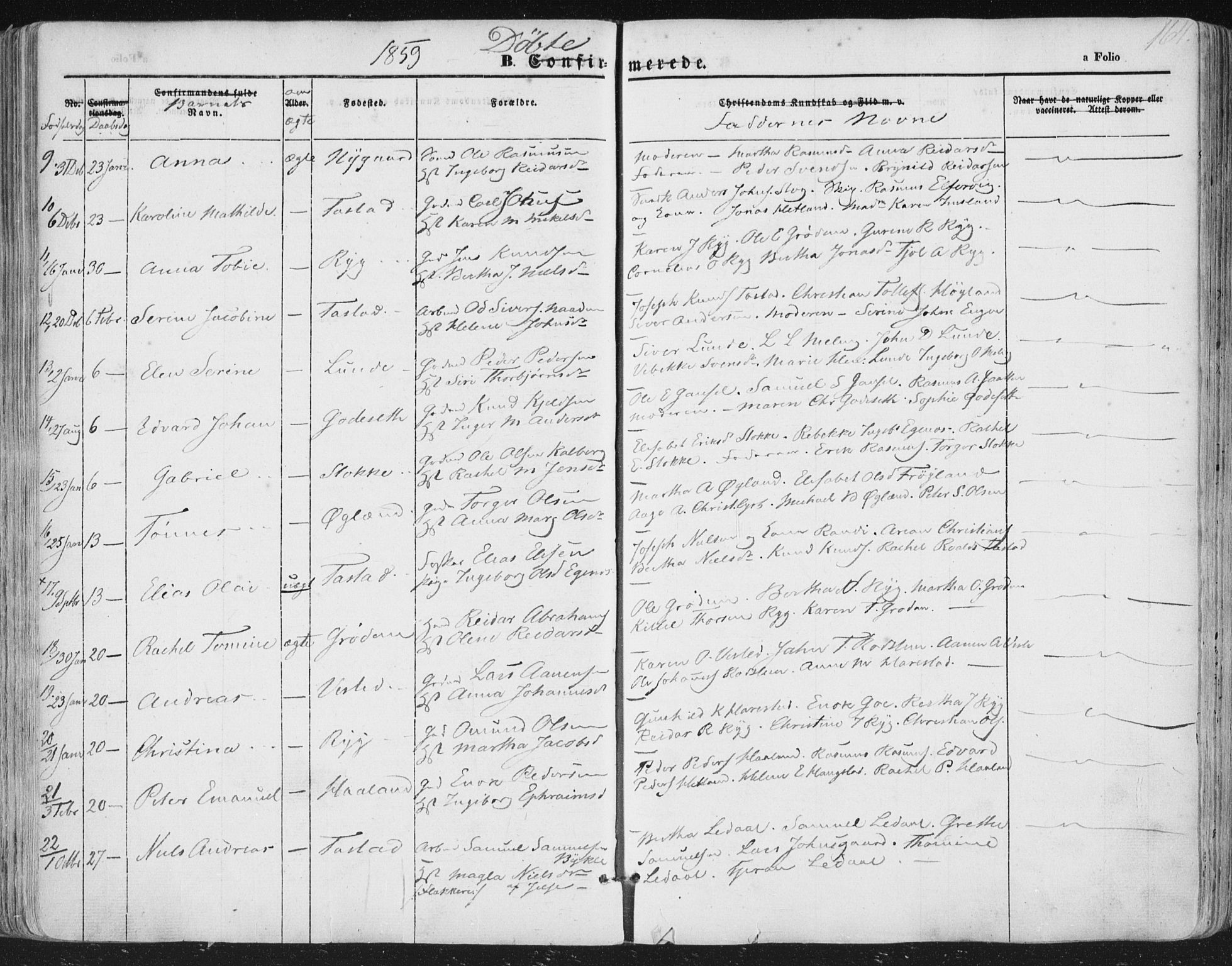 Hetland sokneprestkontor, AV/SAST-A-101826/30/30BA/L0002: Parish register (official) no. A 2, 1849-1869, p. 164